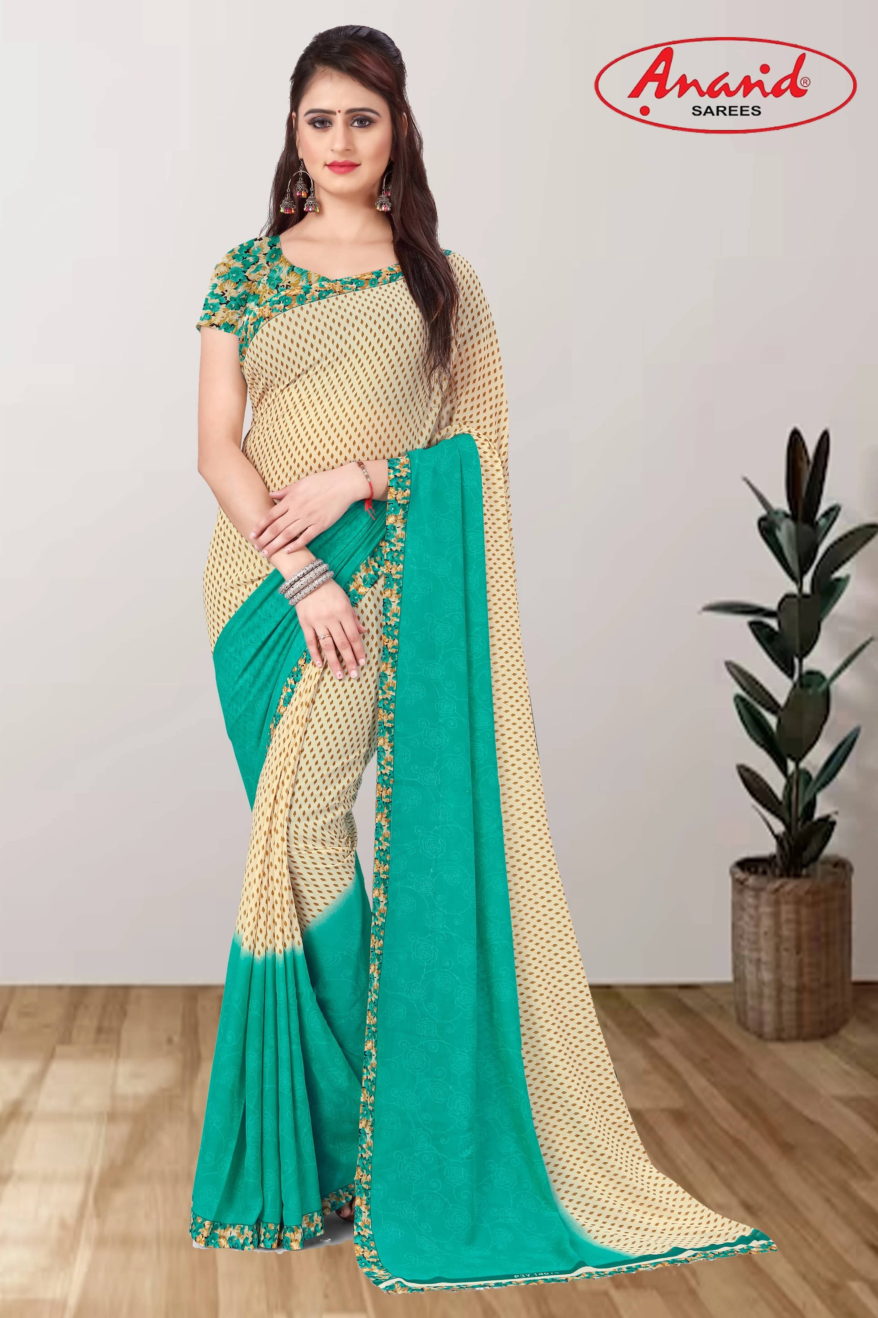     			ANAND SAREES Georgette Printed Regular Saree With Unstitched Blouse Piece ( Cream )