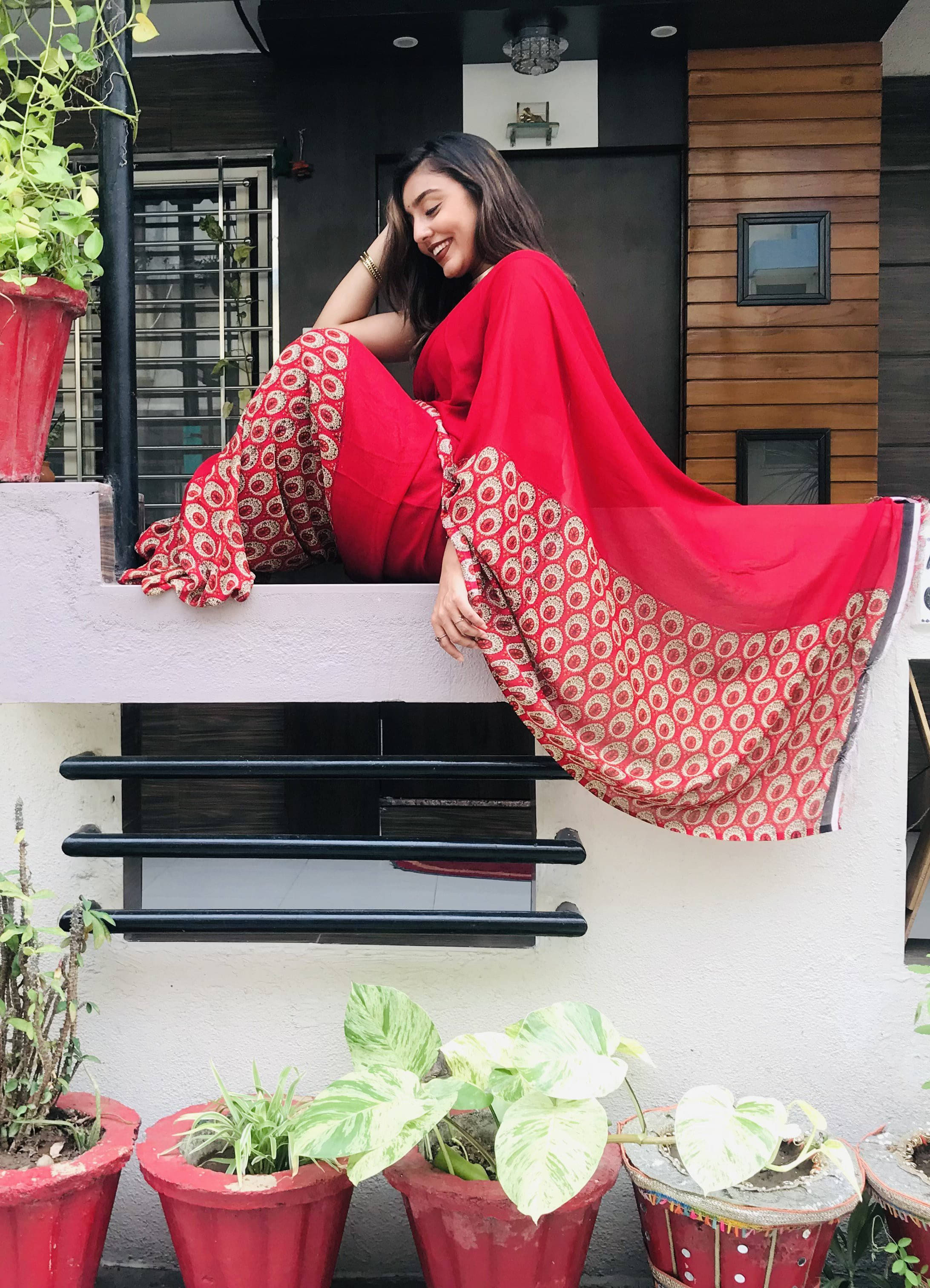    			ANAND SAREES Georgette Printed Regular Saree With Unstitched Blouse Piece ( Red )