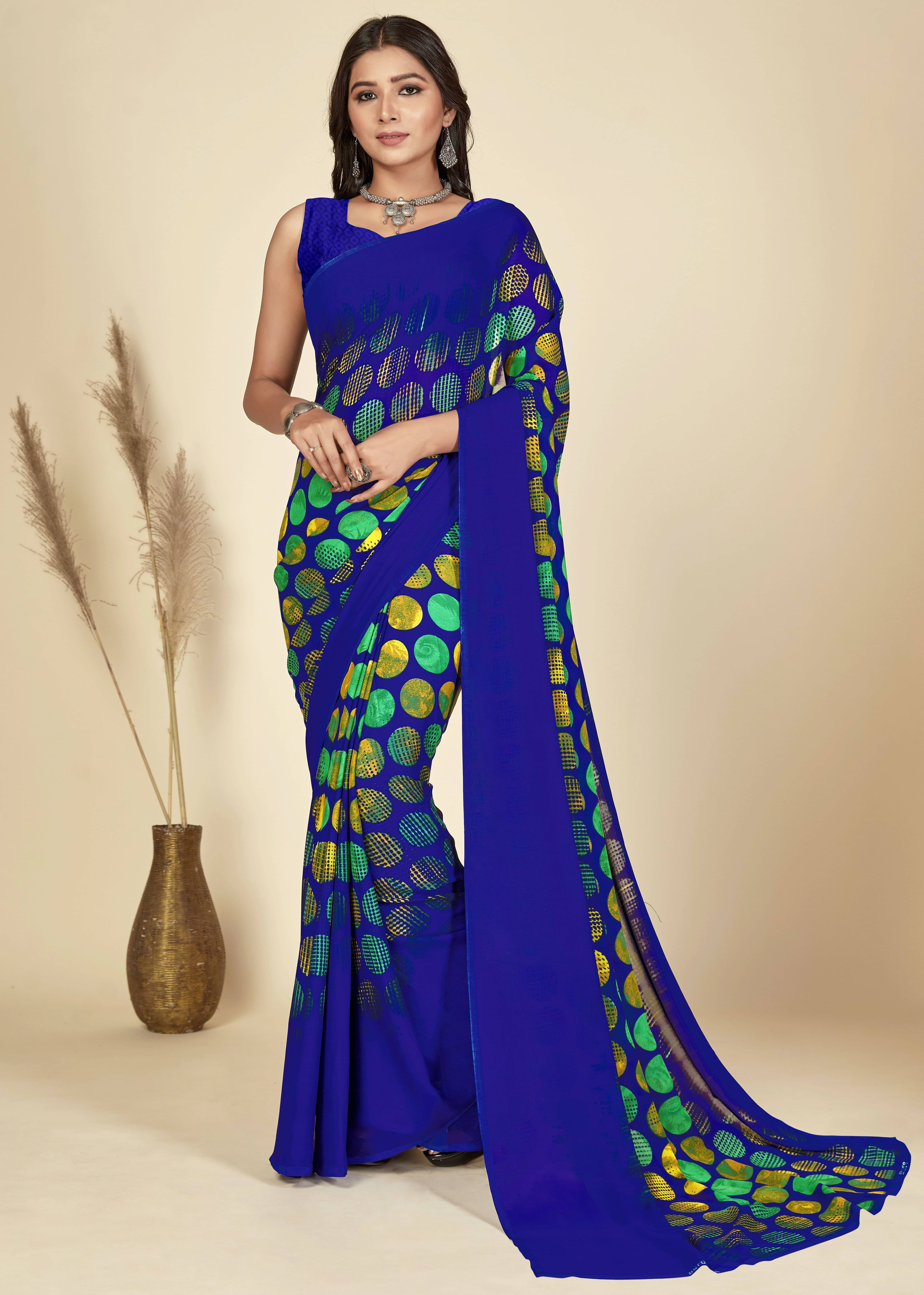     			ANAND SAREES Georgette Printed Regular Saree With Unstitched Blouse Piece ( Blue )