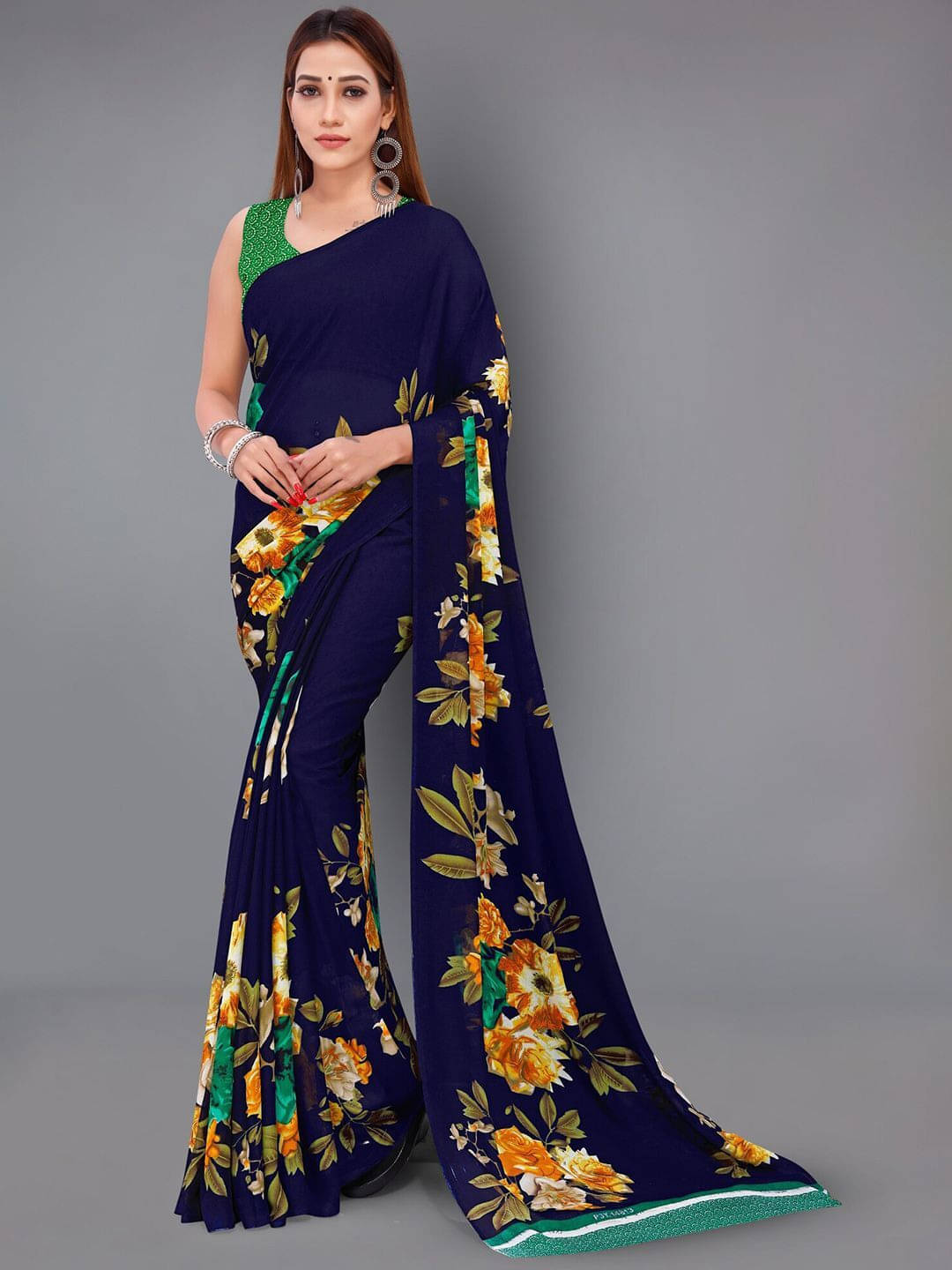     			ANAND SAREES Georgette Printed Regular Saree With Unstitched Blouse Piece ( Blue )
