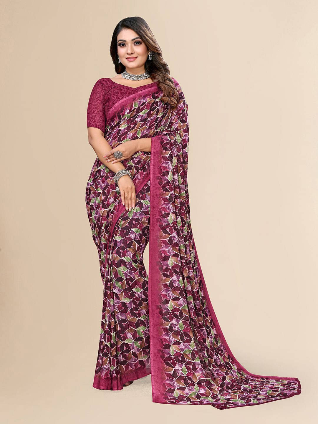 ANAND SAREES Georgette Printed Regular Saree With Unstitched Blouse Piece ( Pink ) ANAND SAREES Georgette Printed Regular Saree With Unstitched Blouse Piece ( Pink )