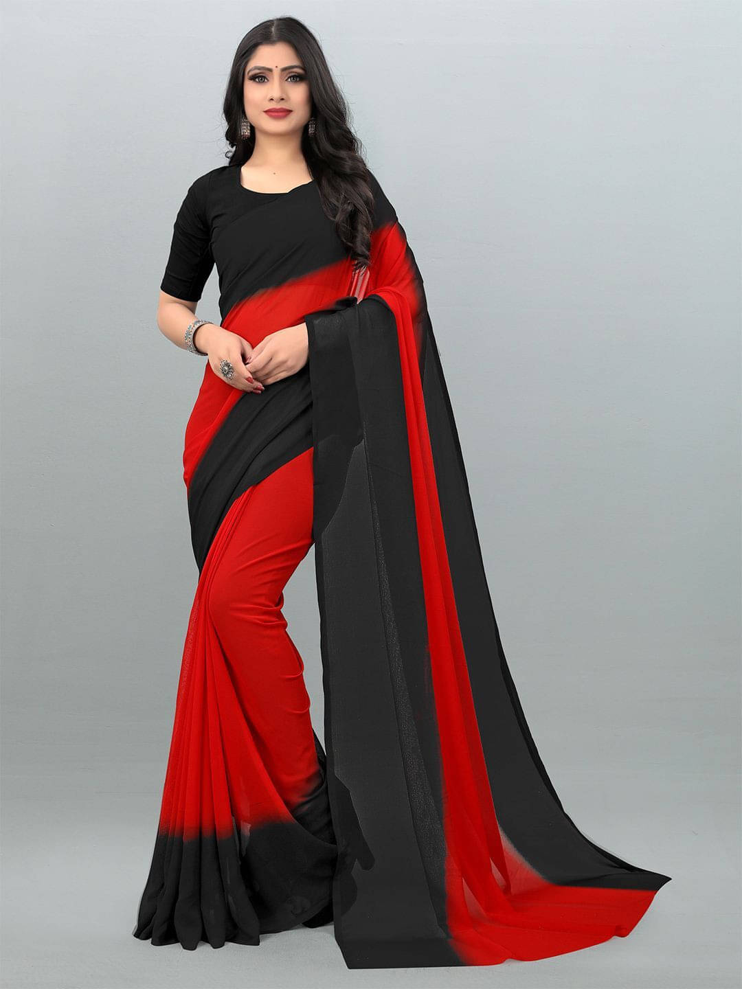     			ANAND SAREES Georgette Printed Regular Saree With Unstitched Blouse Piece ( Red )