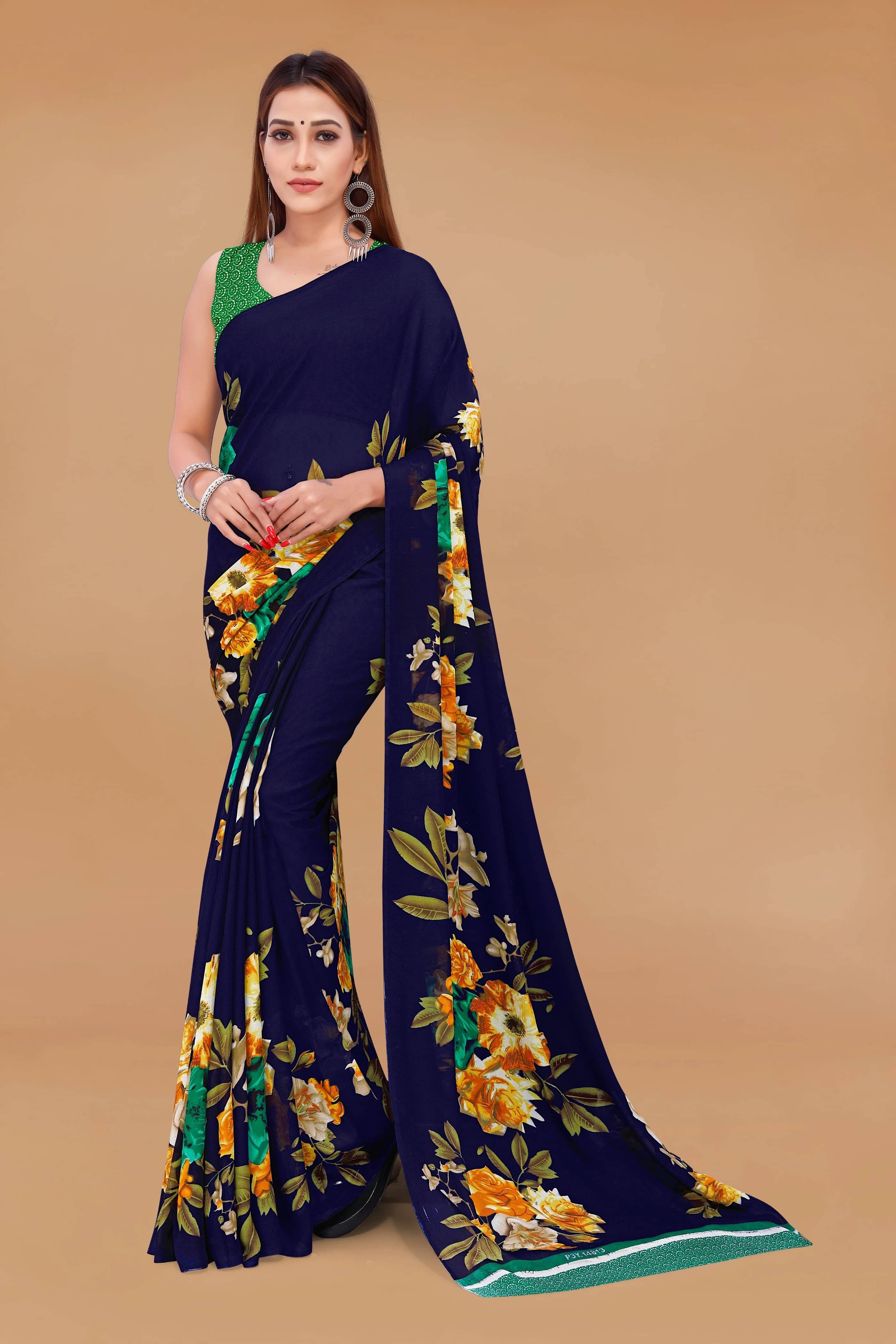     			ANAND SAREES Georgette Printed Regular Saree With Unstitched Blouse Piece ( Blue )