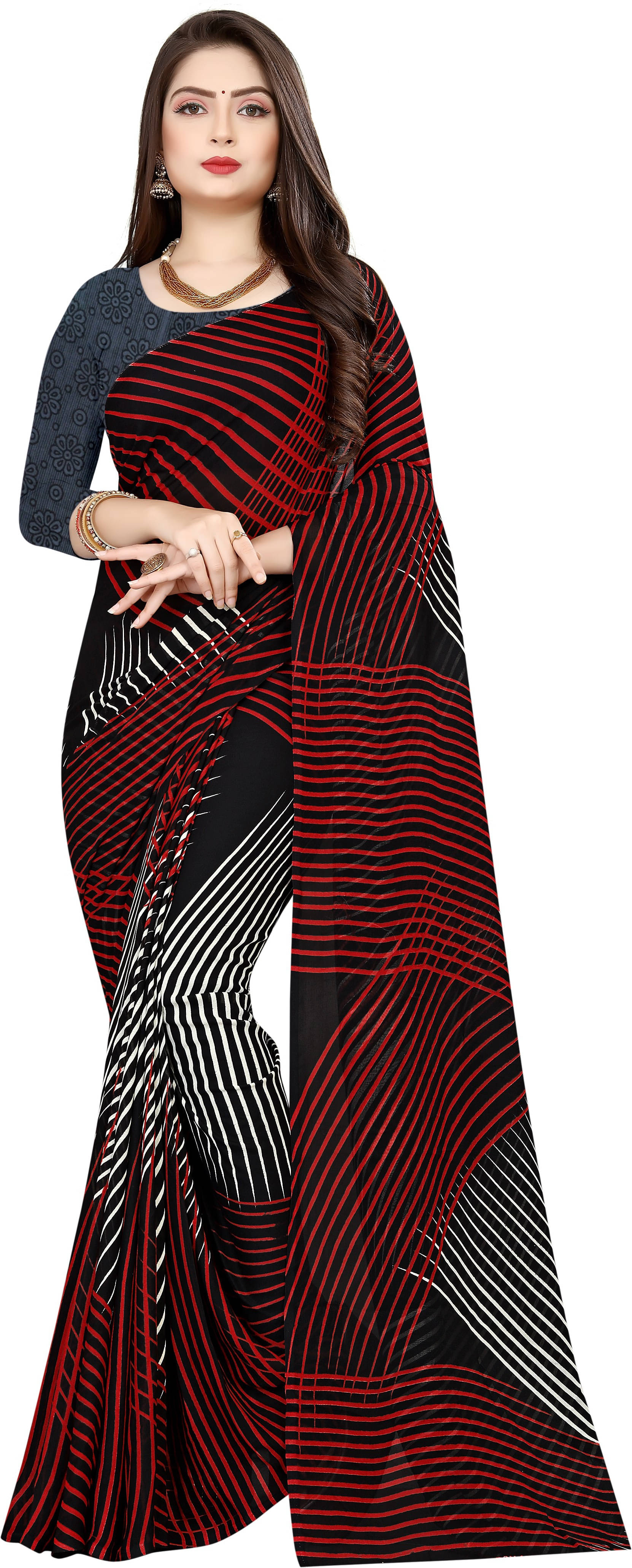     			ANAND SAREES Georgette Printed Regular Saree With Unstitched Blouse Piece ( Black )