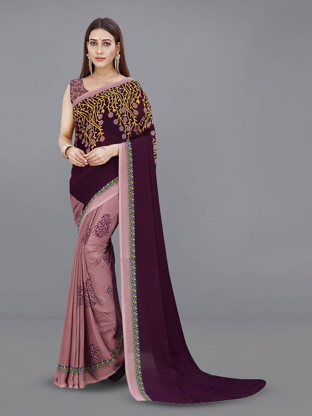 ANAND SAREES Georgette Printed Regular Saree With Unstitched Blouse Piece ( Purple ) ANAND SAREES Georgette Printed Regular Saree With Unstitched Blouse Piece ( Purple )