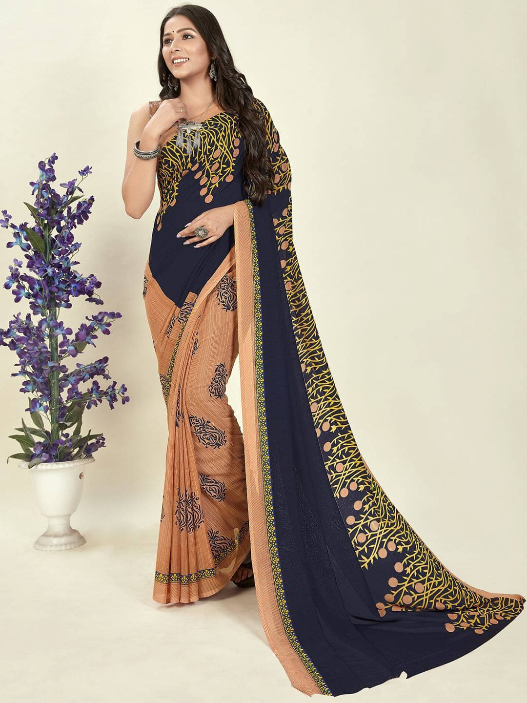 ANAND SAREES Georgette Printed Regular Saree With Unstitched Blouse Piece ( Blue ) ANAND SAREES Georgette Printed Regular Saree With Unstitched Blouse Piece ( Blue )