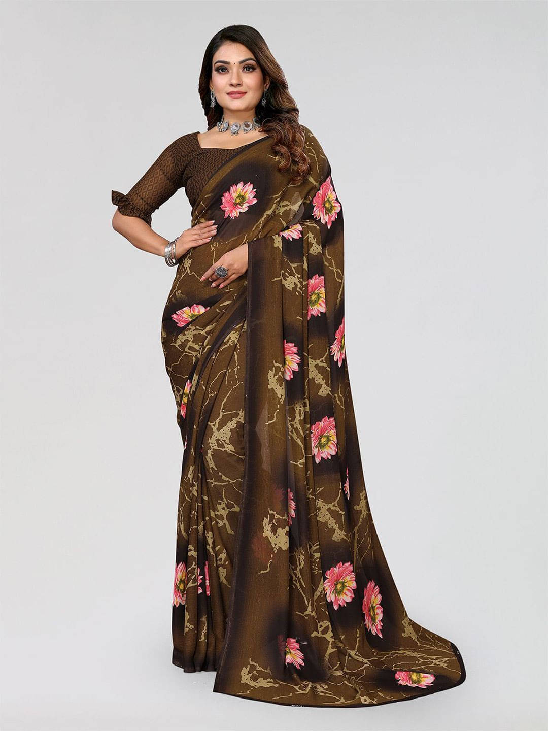 ANAND SAREES Georgette Printed Regular Saree With Unstitched Blouse Piece ( Green ) ANAND SAREES Georgette Printed Regular Saree With Unstitched Blouse Piece ( Green )