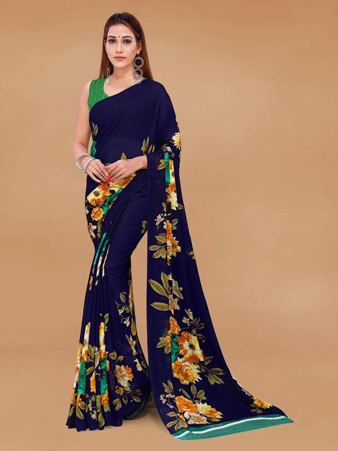     			ANAND SAREES Georgette Printed Regular Saree With Unstitched Blouse Piece ( Blue )