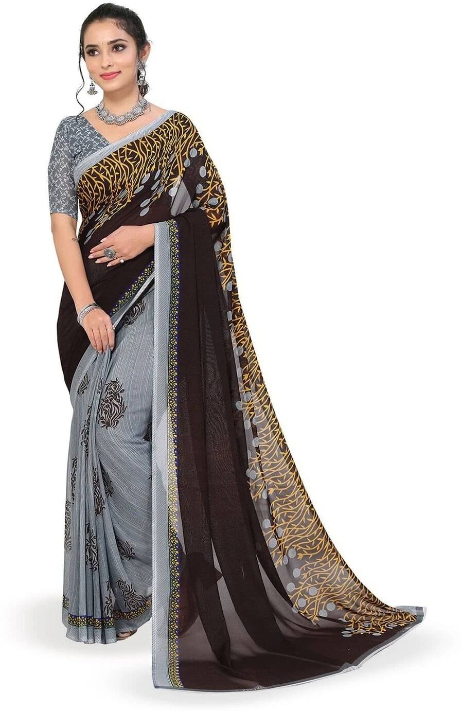     			ANAND SAREES Georgette Printed Regular Saree With Unstitched Blouse Piece ( Brown )