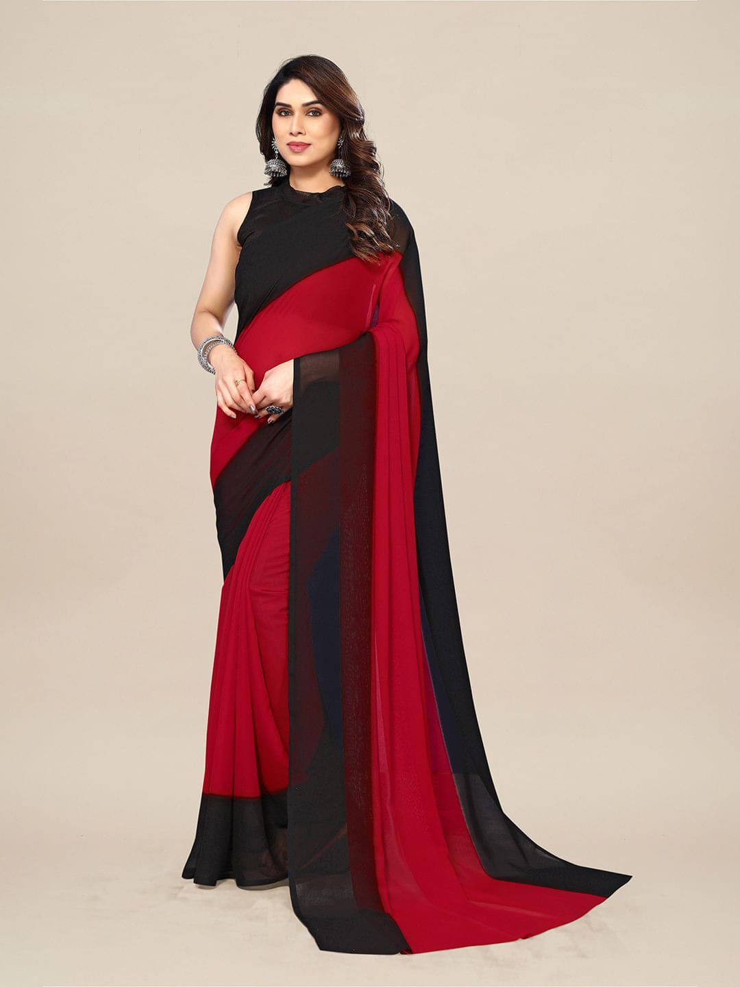 ANAND SAREES Georgette Printed Regular Saree With Unstitched Blouse Piece ( Red ) ANAND SAREES Georgette Printed Regular Saree With Unstitched Blouse Piece ( Red )