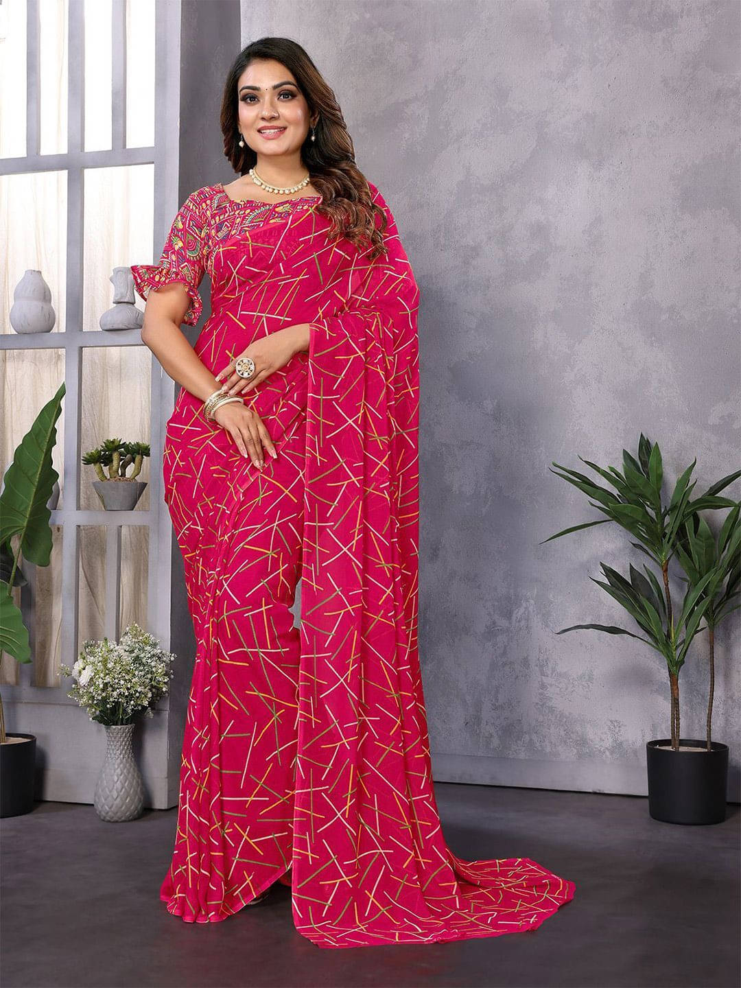     			ANAND SAREES Georgette Printed Regular Saree With Unstitched Blouse Piece ( Pink )