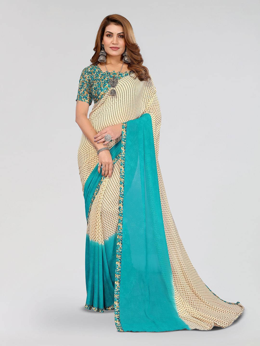     			ANAND SAREES Georgette Printed Regular Saree With Unstitched Blouse Piece ( Blue )
