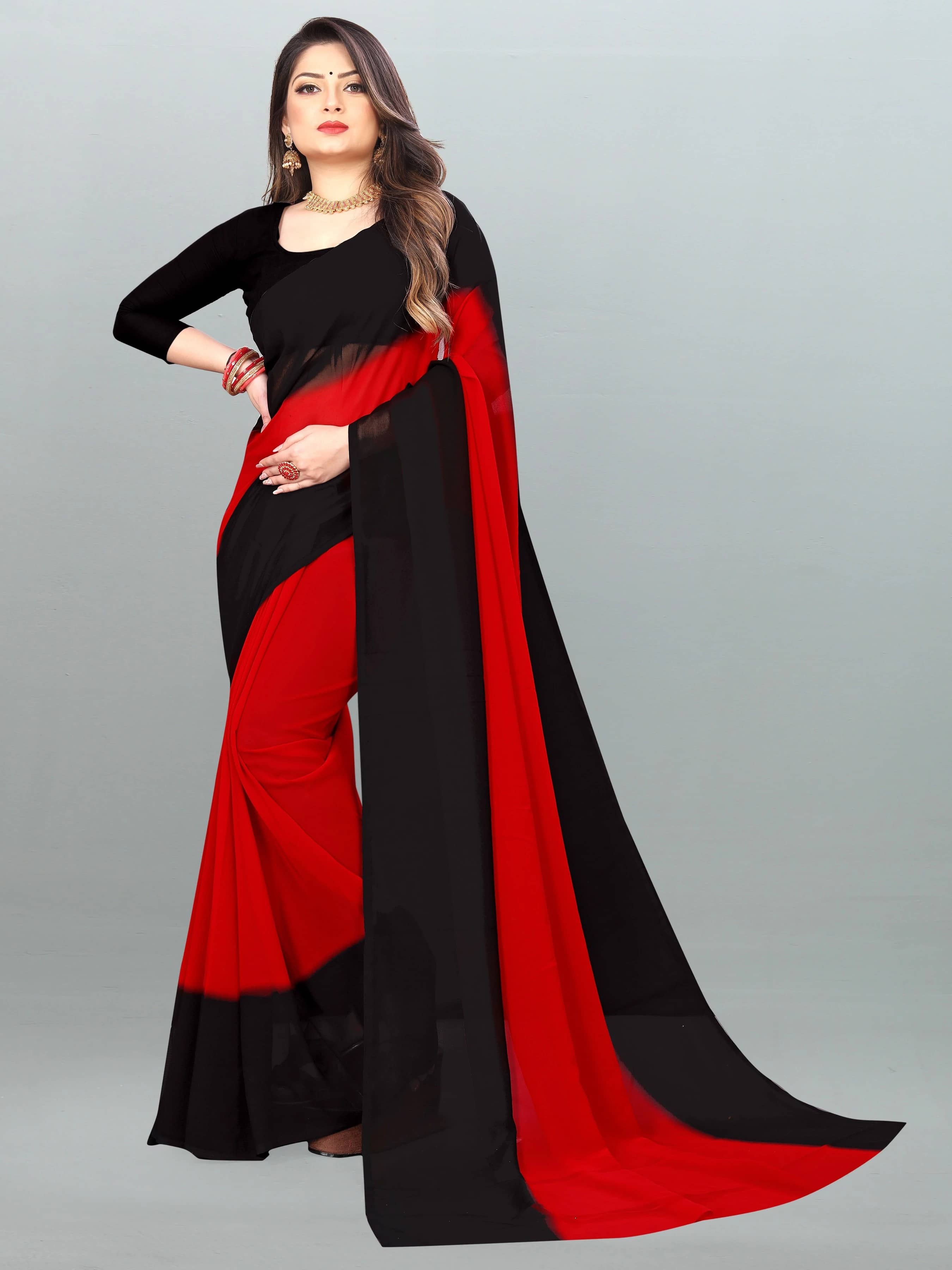 ANAND SAREES Georgette Printed Regular Saree With Unstitched Blouse Piece ( Multicolor ) - Sarees | Buy online on ZillyBuy