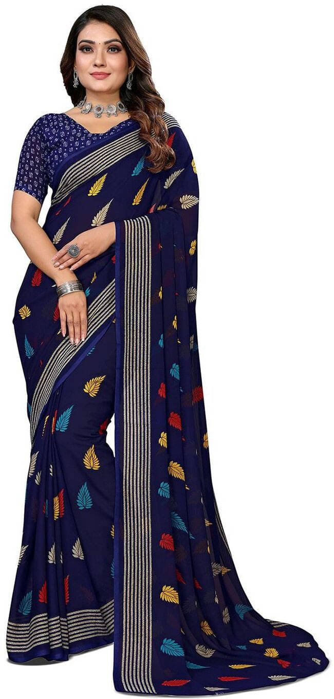 ANAND SAREES Georgette Printed Regular Saree With Unstitched Blouse Piece ( Blue ) ANAND SAREES Georgette Printed Regular Saree With Unstitched Blouse Piece ( Blue )