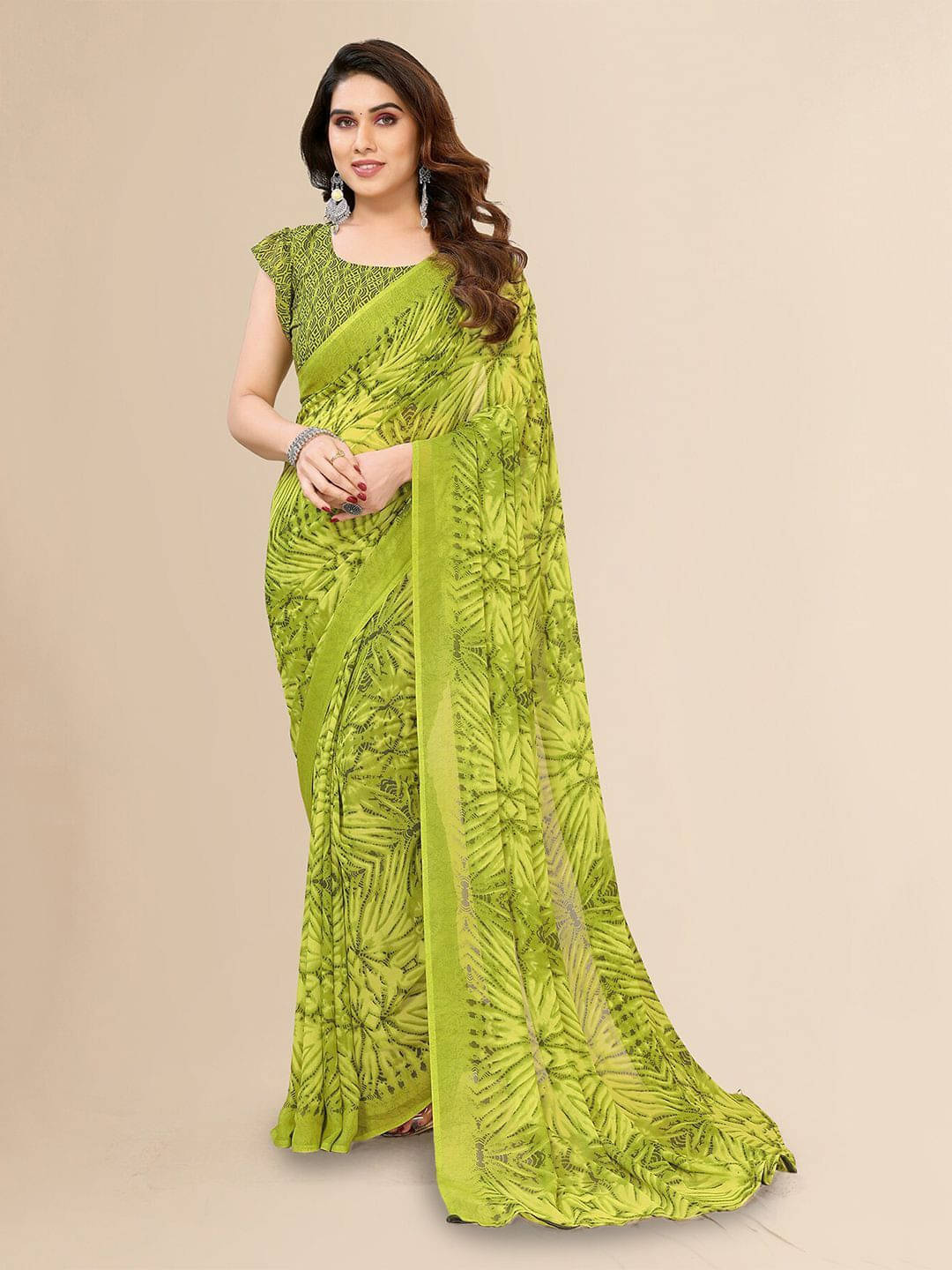    			ANAND SAREES Georgette Printed Regular Saree With Unstitched Blouse Piece ( Green )