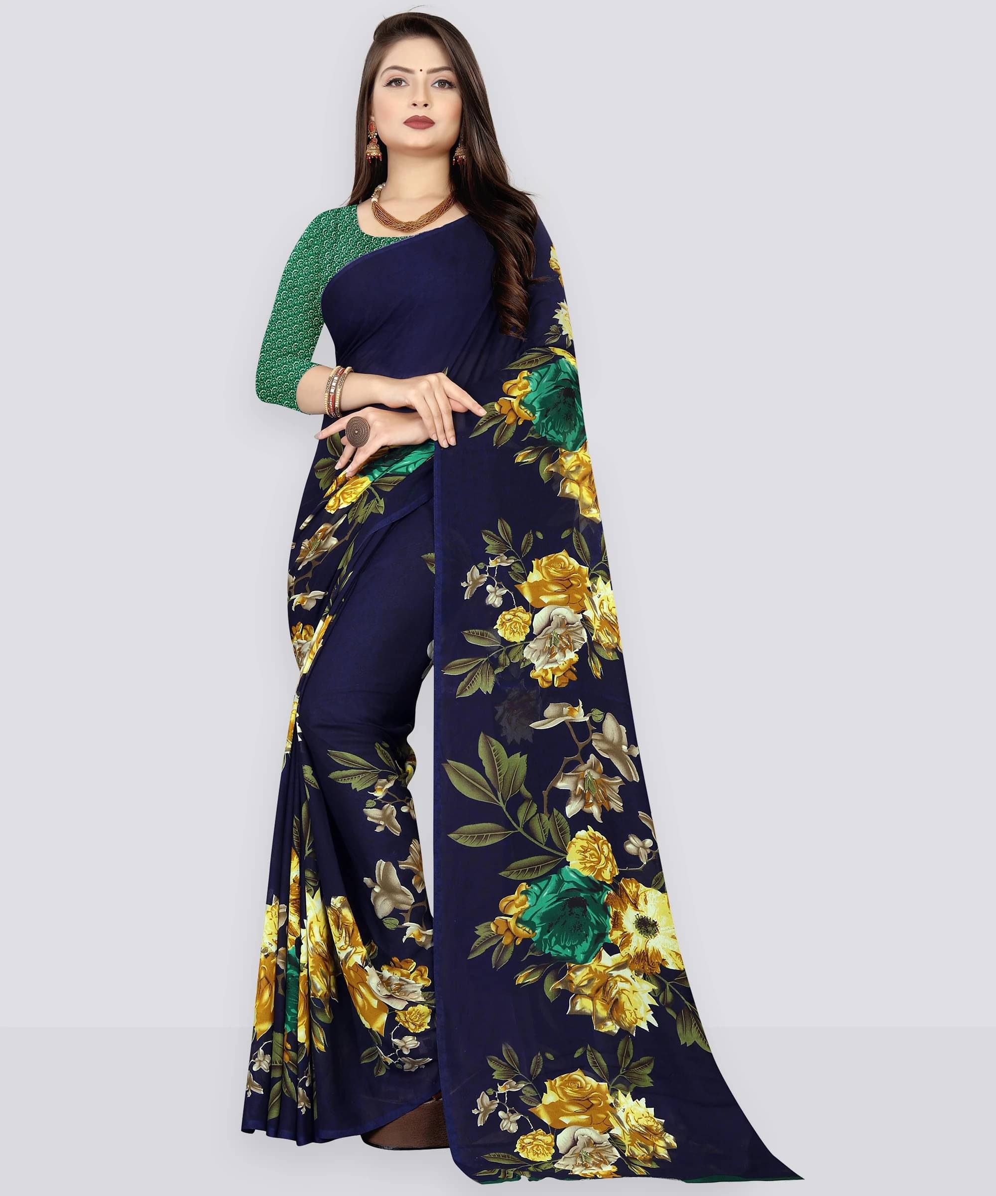     			ANAND SAREES Georgette Printed Regular Saree With Unstitched Blouse Piece ( Blue )