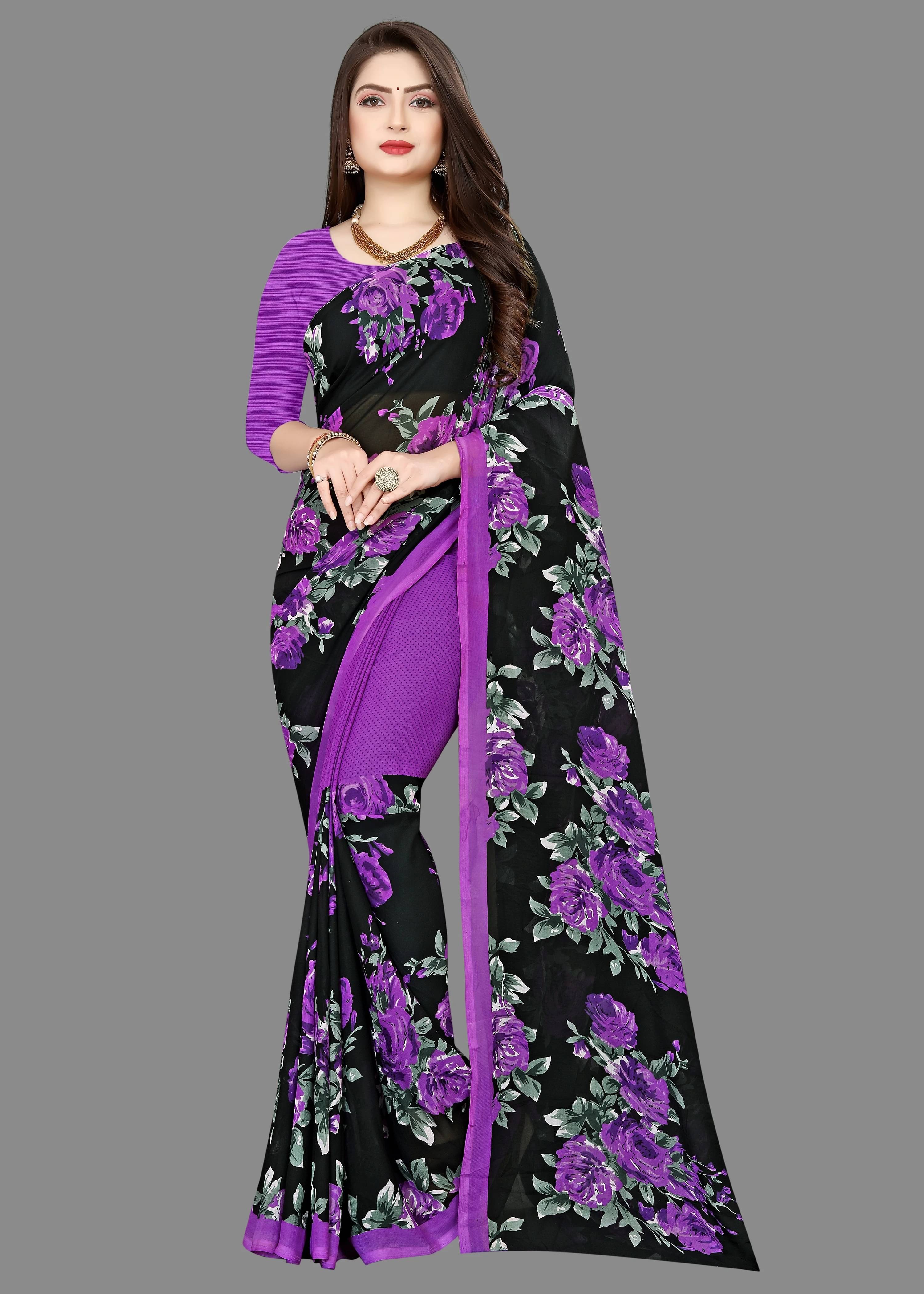     			ANAND SAREES Georgette Printed Regular Saree With Unstitched Blouse Piece ( Purple )