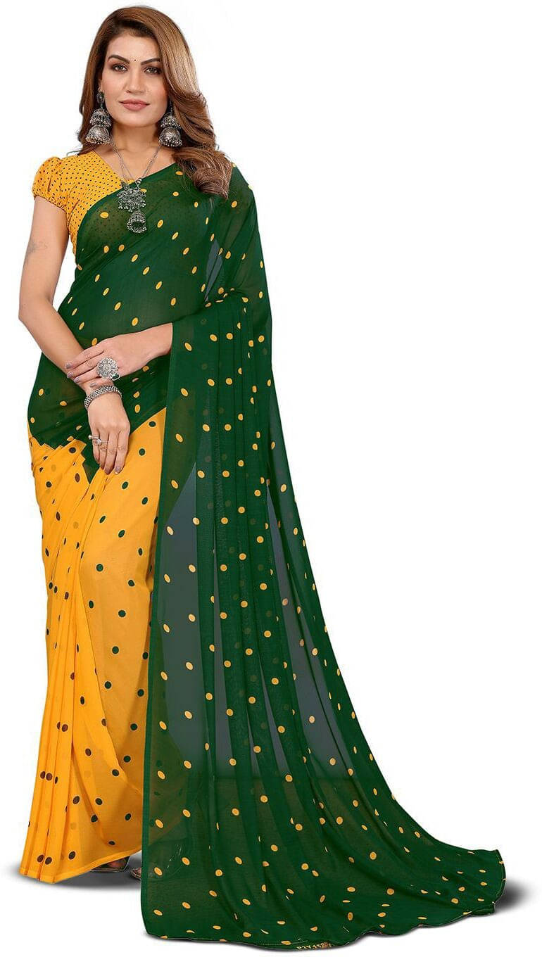 ANAND SAREES Georgette Printed Regular Saree With Unstitched Blouse Piece ( Green ) ANAND SAREES Georgette Printed Regular Saree With Unstitched Blouse Piece ( Green )