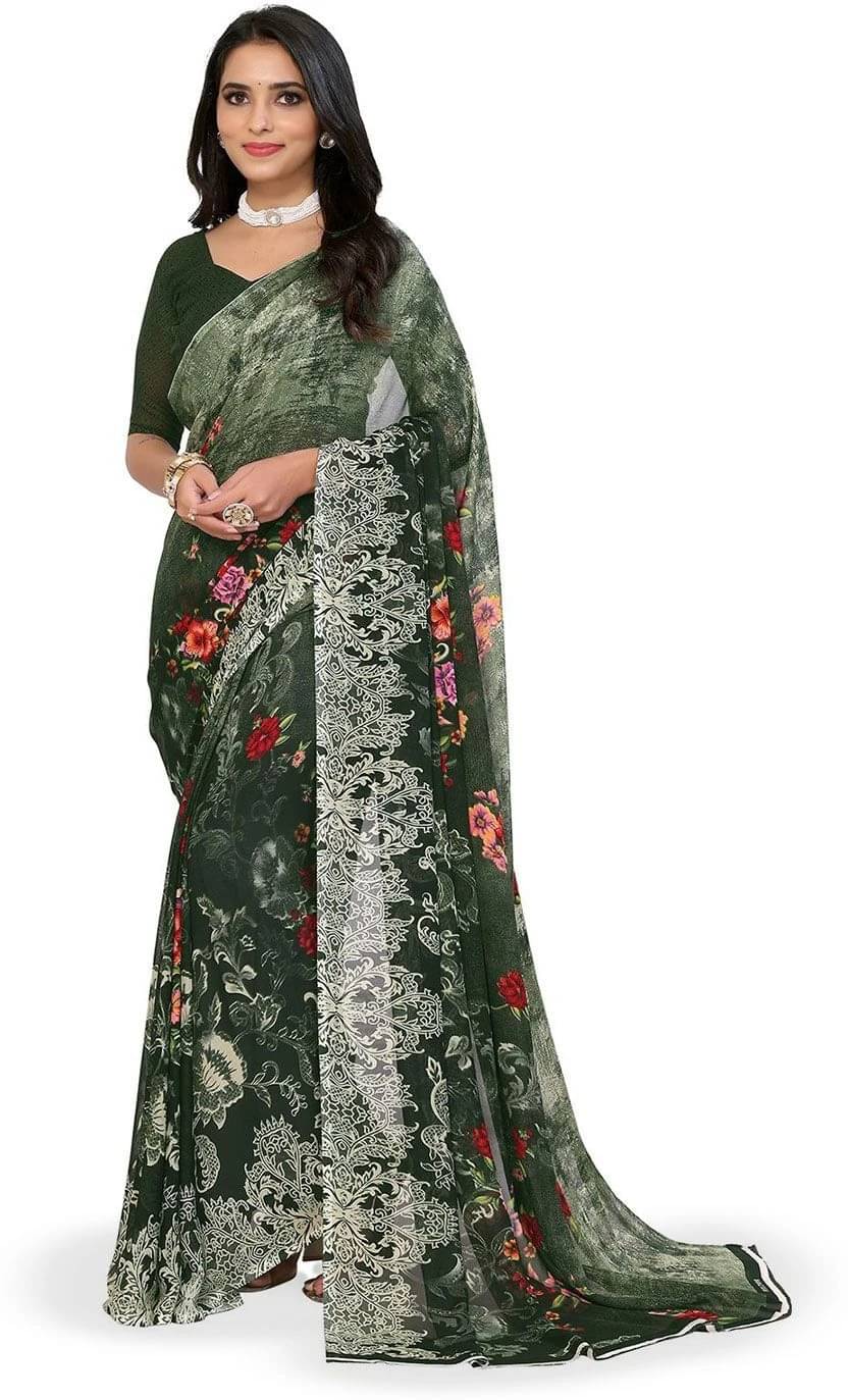 ANAND SAREES Georgette Printed Regular Saree With Unstitched Blouse Piece ( Green ) ANAND SAREES Georgette Printed Regular Saree With Unstitched Blouse Piece ( Green )