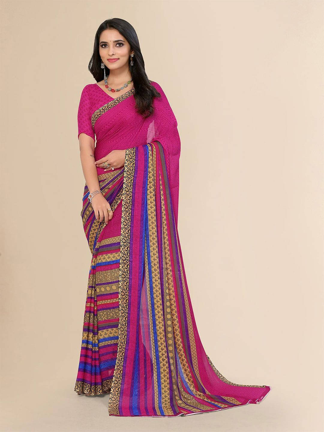 ANAND SAREES Georgette Printed Regular Saree With Unstitched Blouse Piece ( Pink ) ANAND SAREES Georgette Printed Regular Saree With Unstitched Blouse Piece ( Pink )