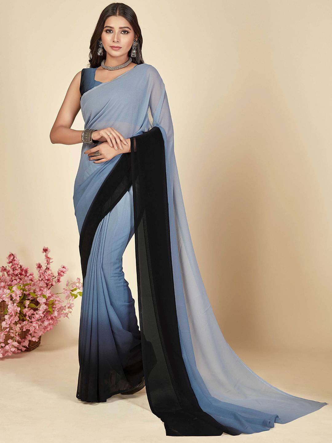     			ANAND SAREES Georgette Printed Regular Saree With Unstitched Blouse Piece ( Black )