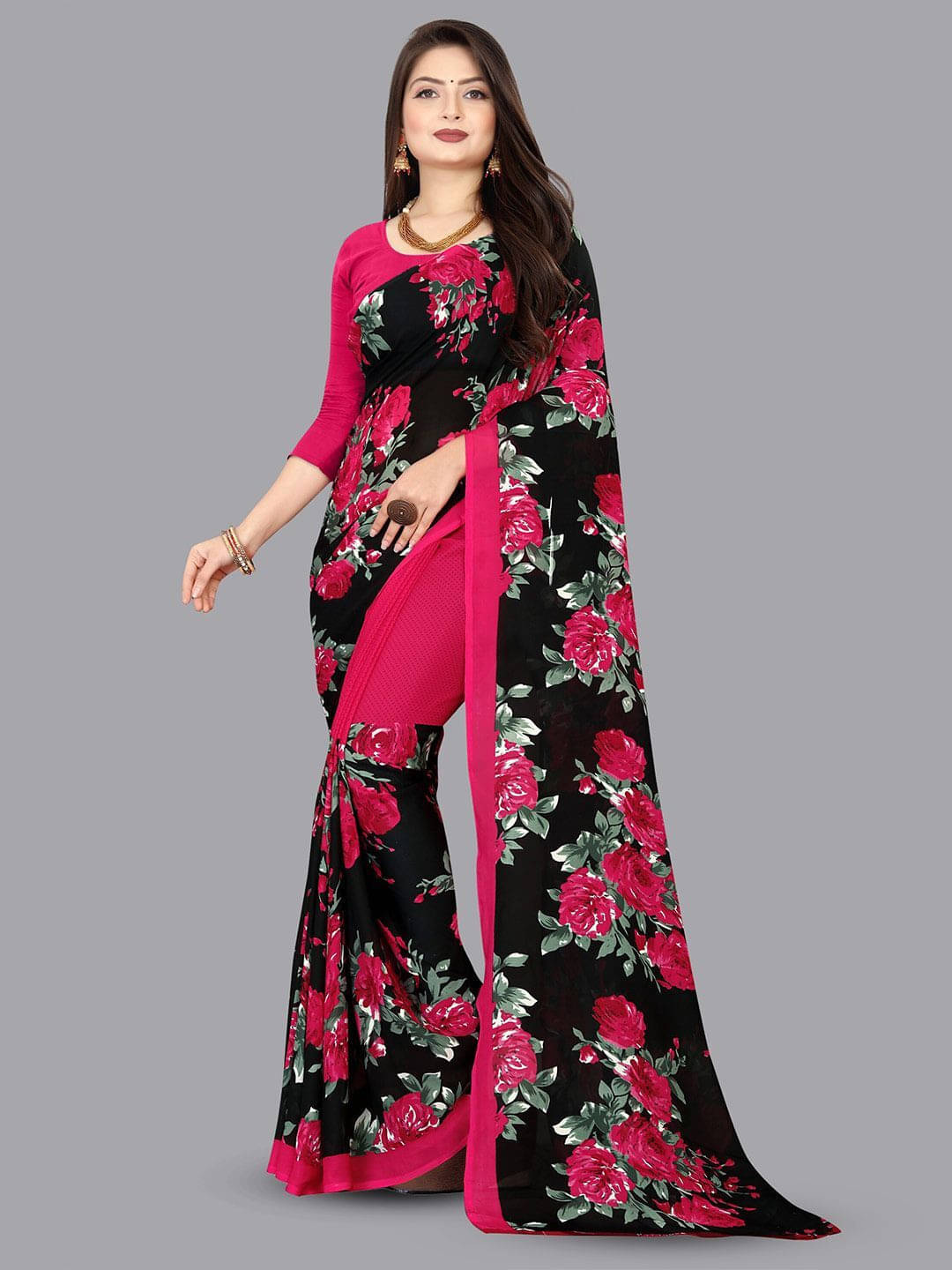     			ANAND SAREES Georgette Printed Regular Saree With Unstitched Blouse Piece ( Red )