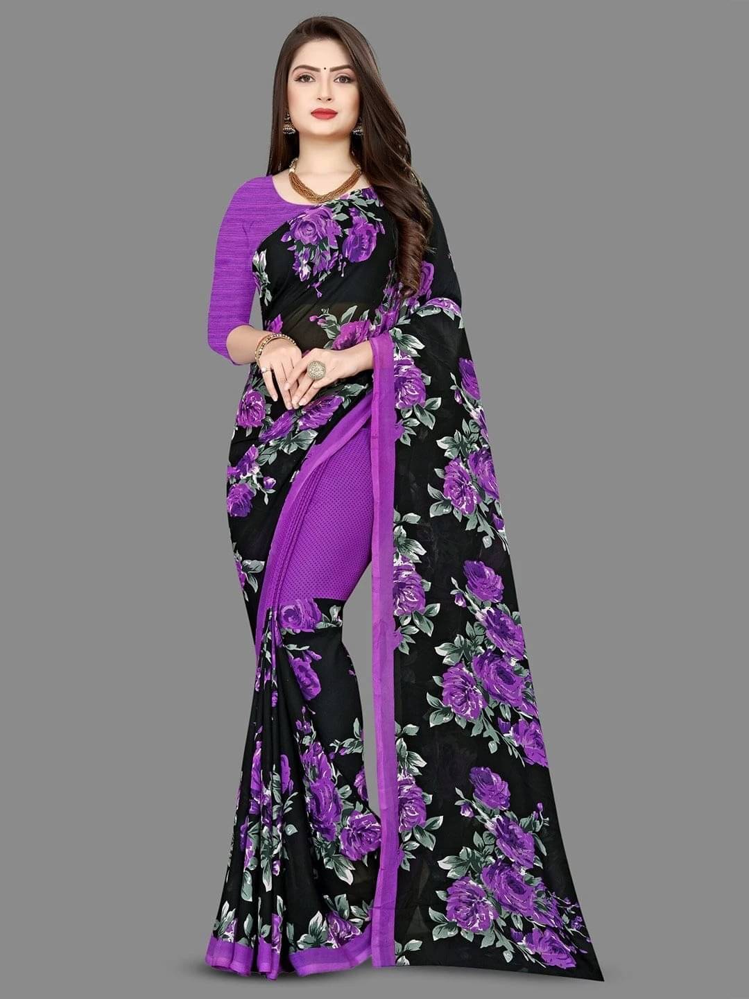 ANAND SAREES Georgette Printed Regular Saree With Unstitched Blouse Piece ( Purple ) ANAND SAREES Georgette Printed Regular Saree With Unstitched Blouse Piece ( Purple )