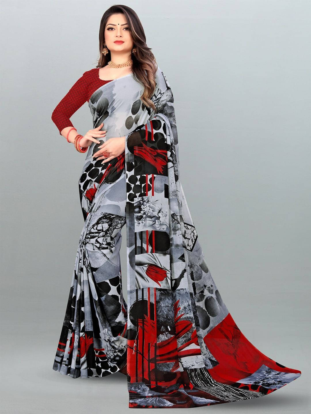     			ANAND SAREES Georgette Printed Regular Saree With Unstitched Blouse Piece ( Grey )