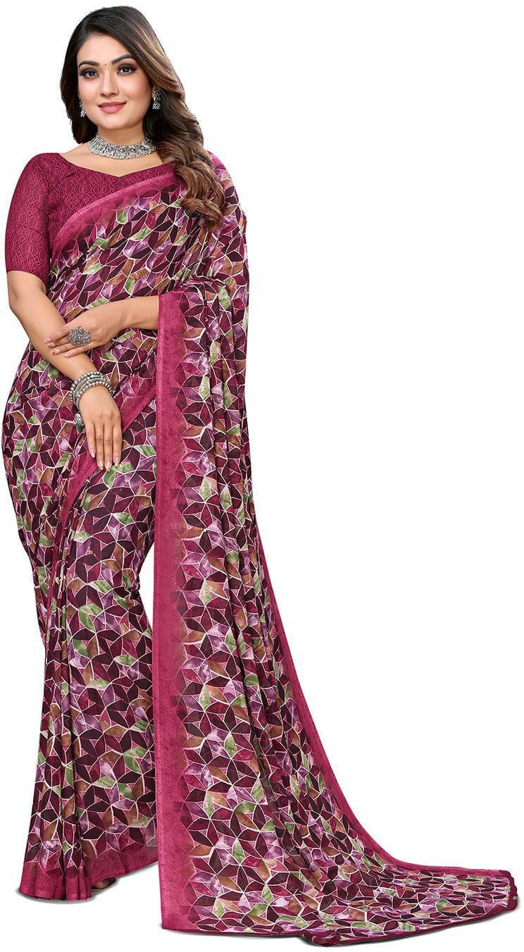 ANAND SAREES Georgette Printed Regular Saree With Unstitched Blouse Piece ( Pink ) ANAND SAREES Georgette Printed Regular Saree With Unstitched Blouse Piece ( Pink )