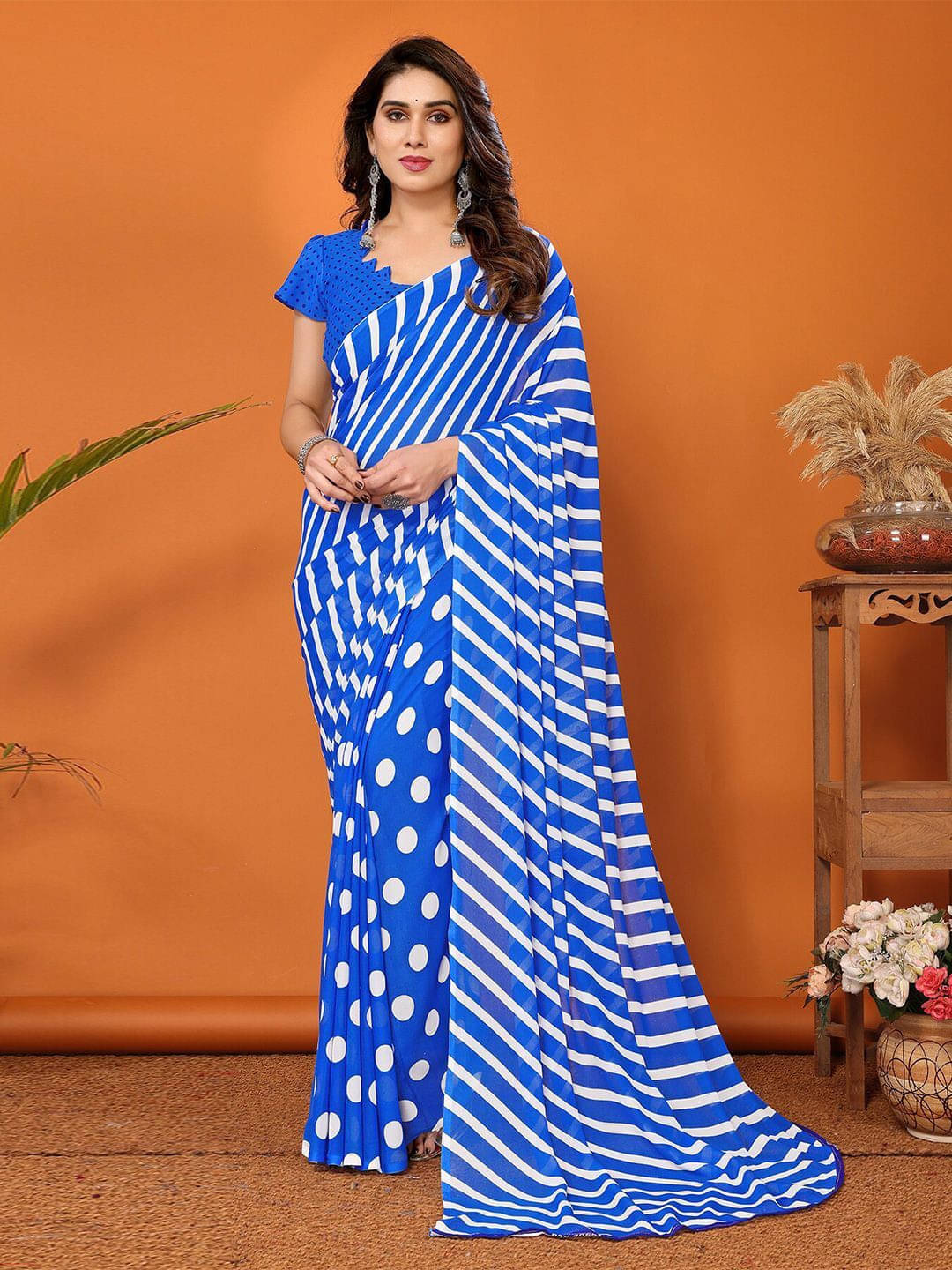     			ANAND SAREES Georgette Printed Regular Saree With Unstitched Blouse Piece ( Blue )