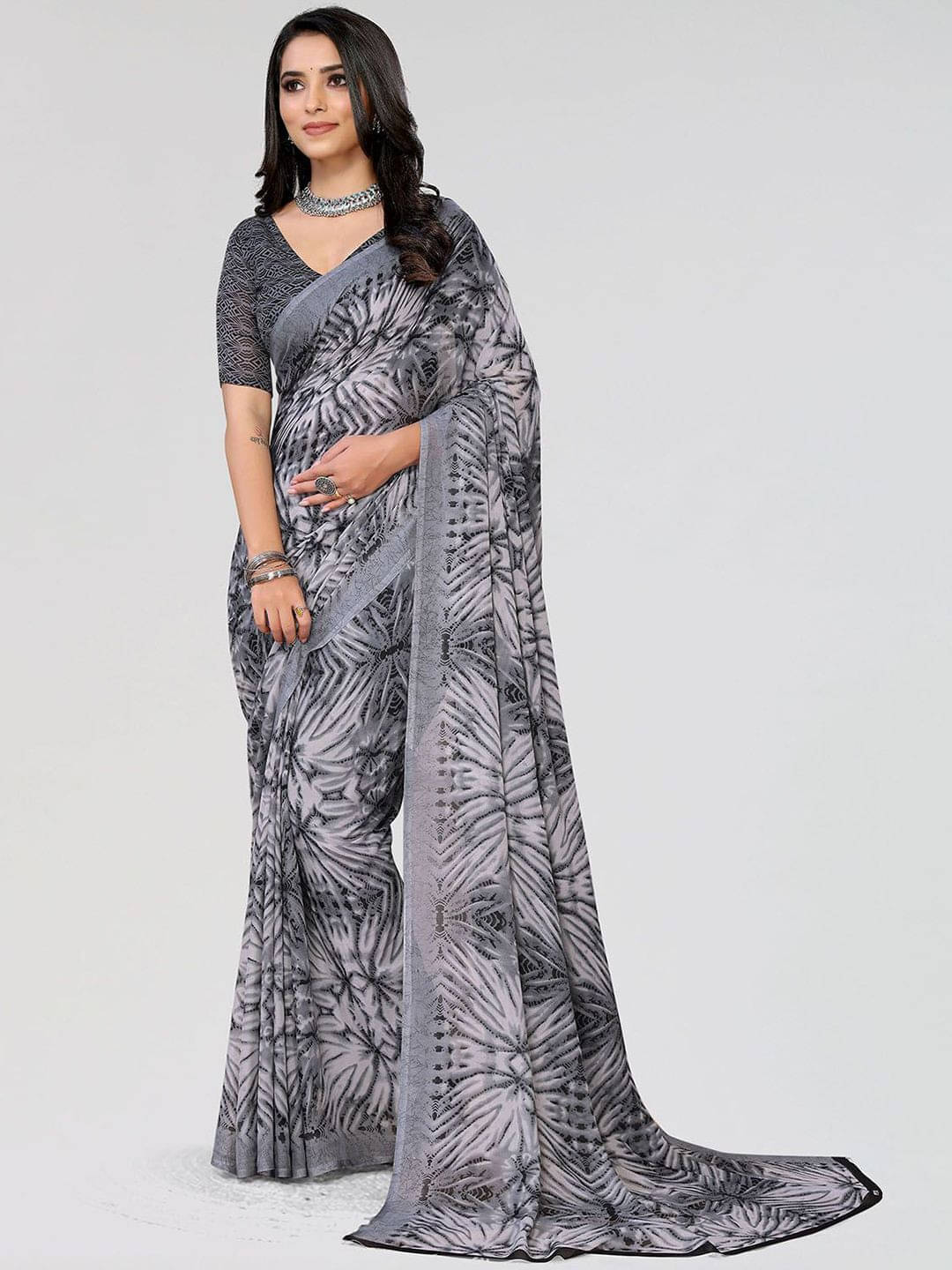     			ANAND SAREES Georgette Printed Regular Saree With Unstitched Blouse Piece ( Grey )