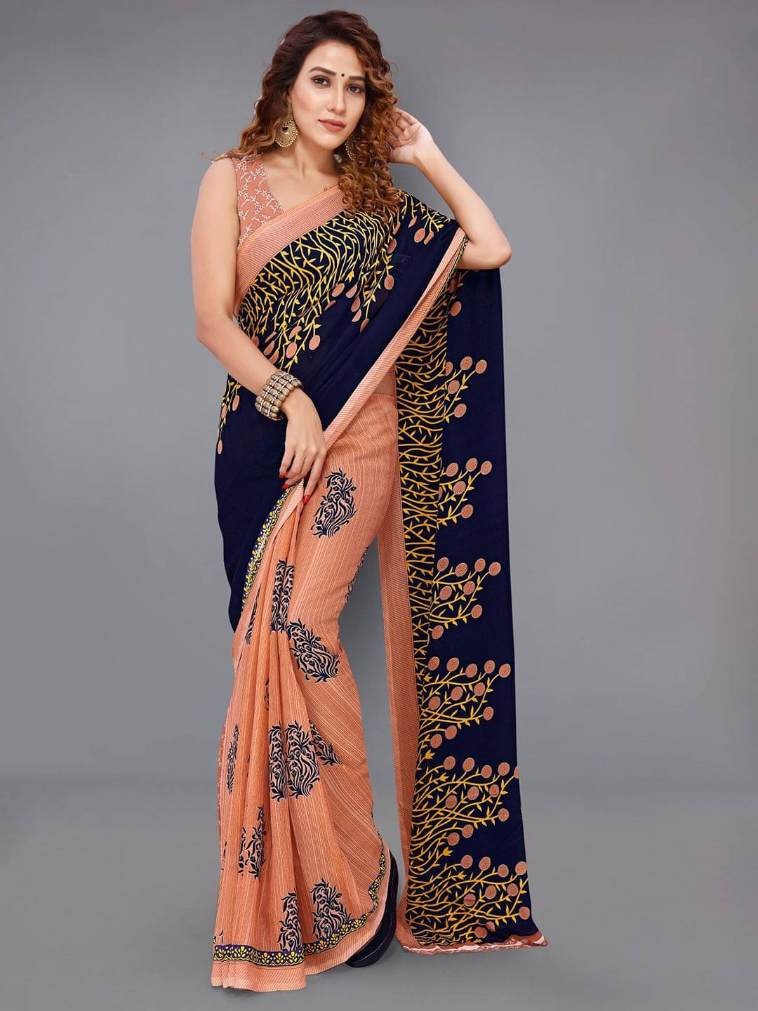 ANAND SAREES Georgette Printed Regular Saree With Unstitched Blouse Piece ( Blue ) ANAND SAREES Georgette Printed Regular Saree With Unstitched Blouse Piece ( Blue )