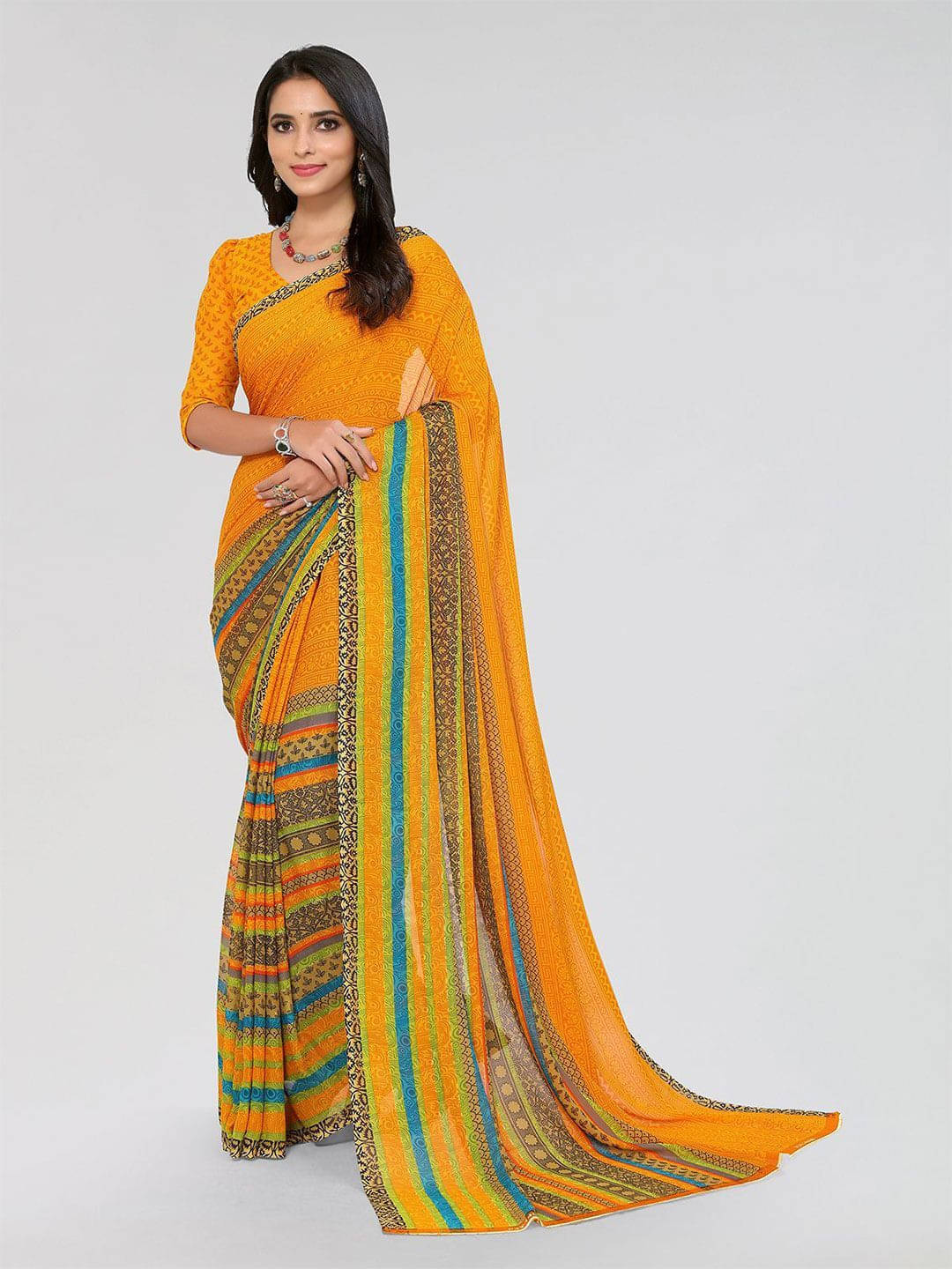     			ANAND SAREES Georgette Printed Regular Saree With Unstitched Blouse Piece ( Yellow )