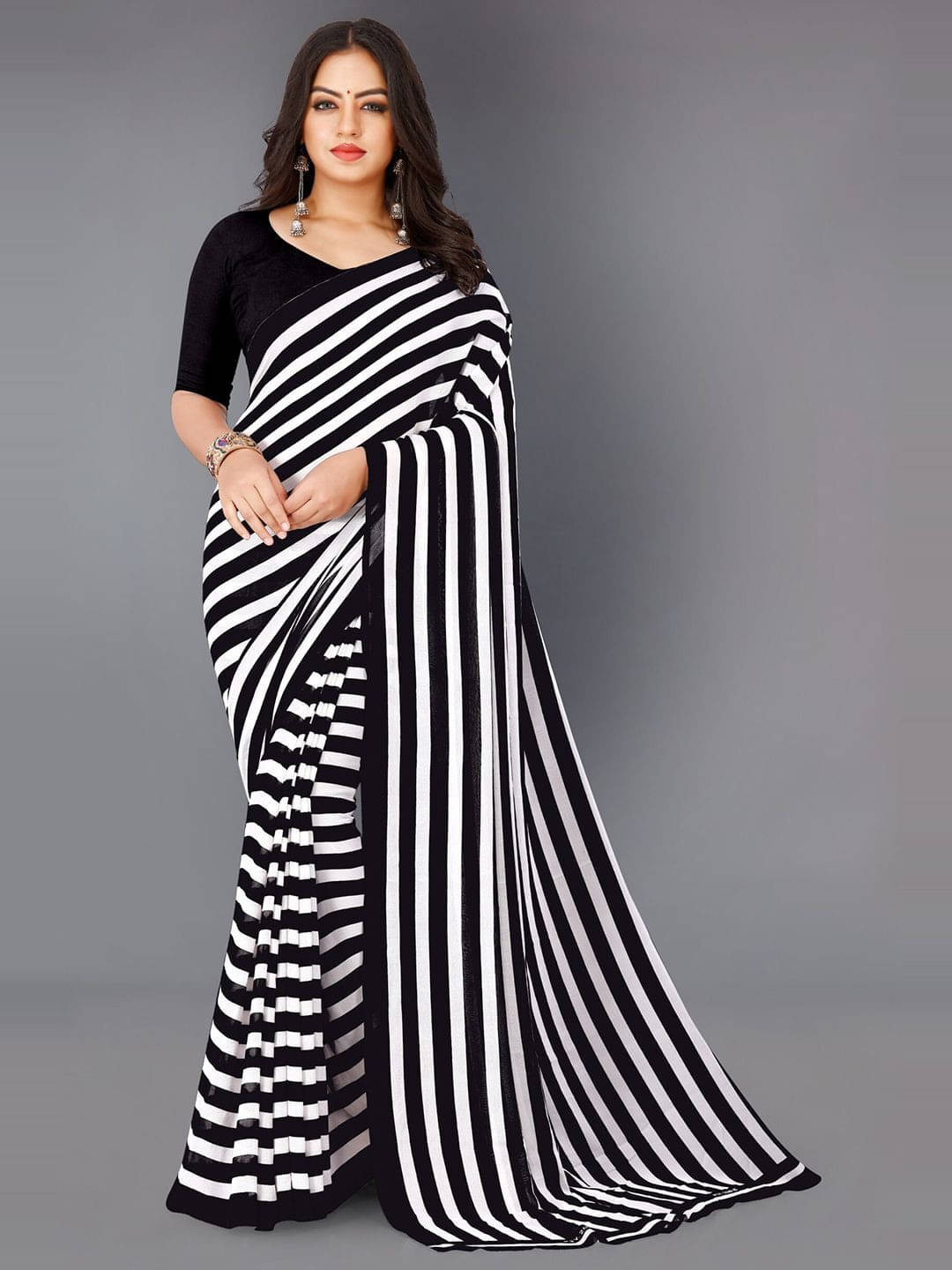     			ANAND SAREES Georgette Printed Regular Saree With Unstitched Blouse Piece ( White )