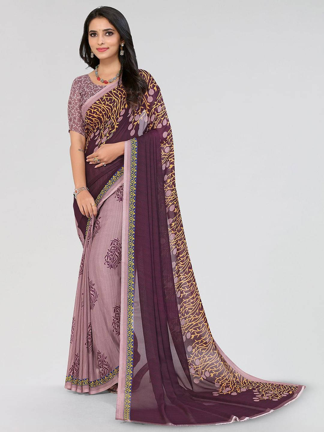 ANAND SAREES Georgette Printed Regular Saree With Unstitched Blouse Piece ( Purple ) ANAND SAREES Georgette Printed Regular Saree With Unstitched Blouse Piece ( Purple )