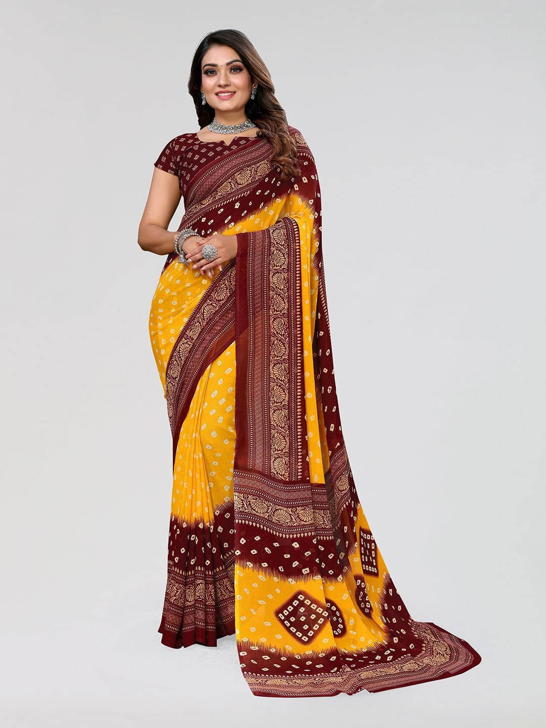 ANAND SAREES Georgette Printed Regular Saree With Unstitched Blouse Piece ( Multicolor ) ANAND SAREES Georgette Printed Regular Saree With Unstitched Blouse Piece ( Multicolor )