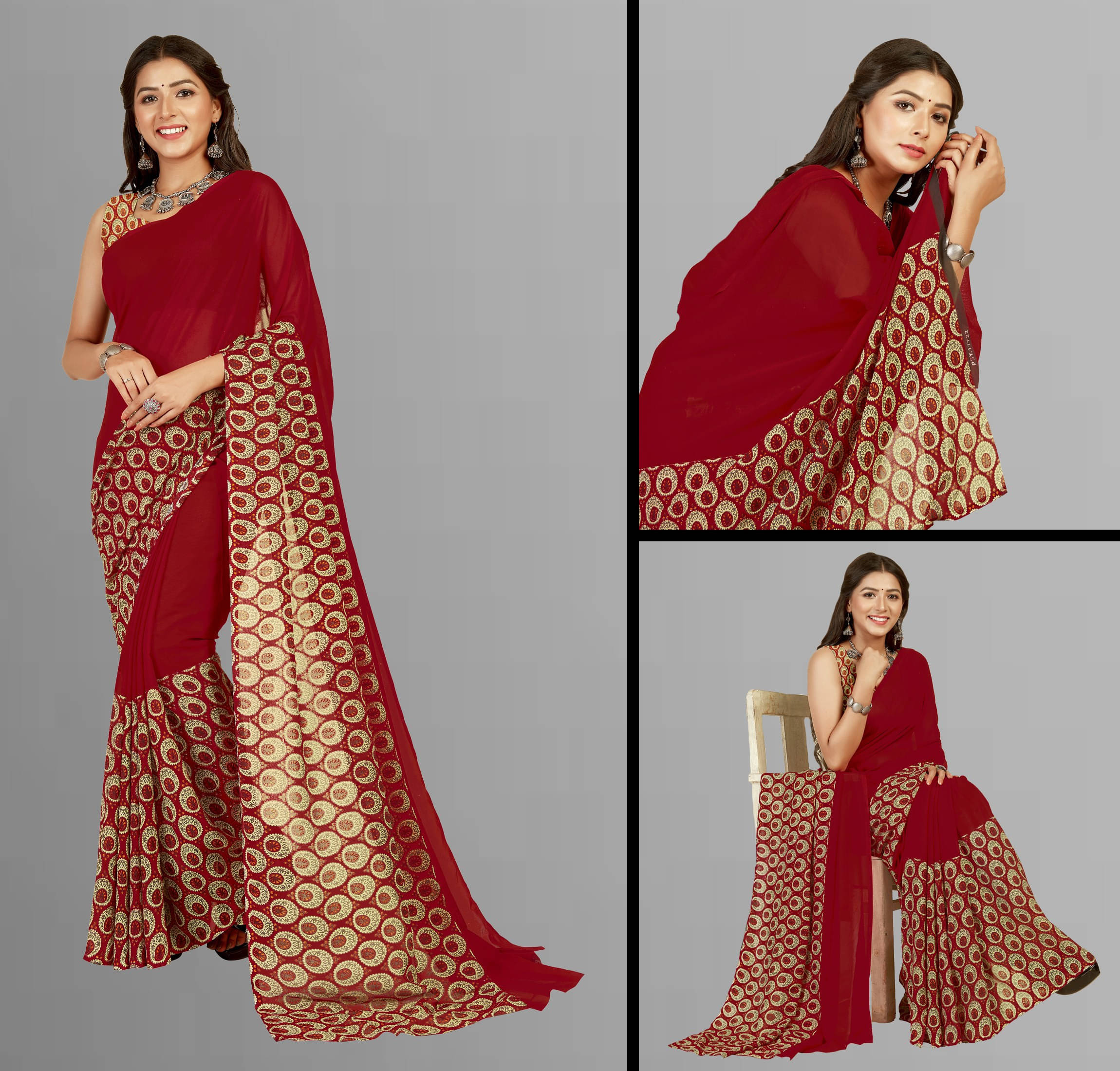     			ANAND SAREES Georgette Printed Regular Saree With Unstitched Blouse Piece ( Red )