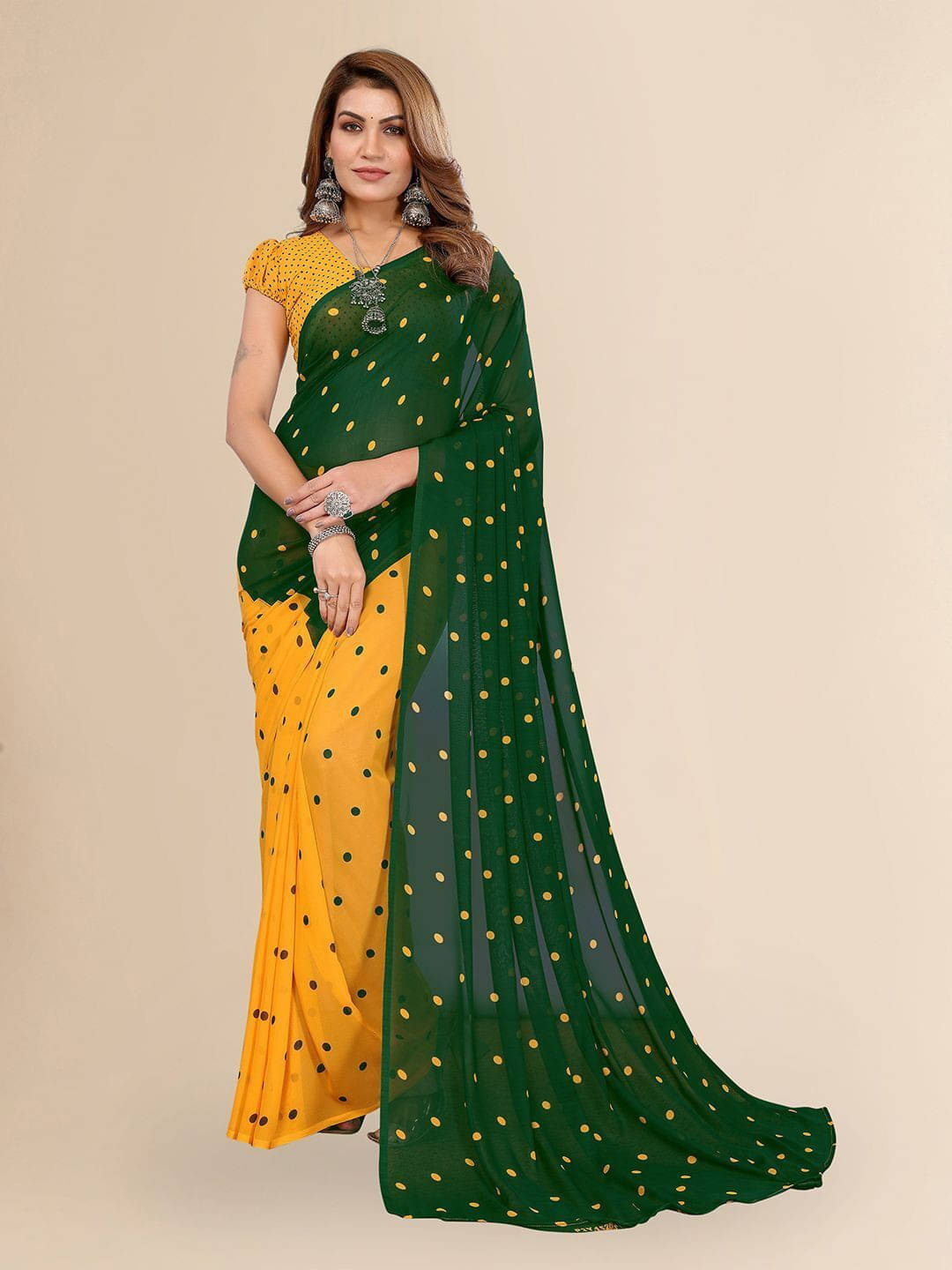    			ANAND SAREES Georgette Printed Regular Saree With Unstitched Blouse Piece ( Green )