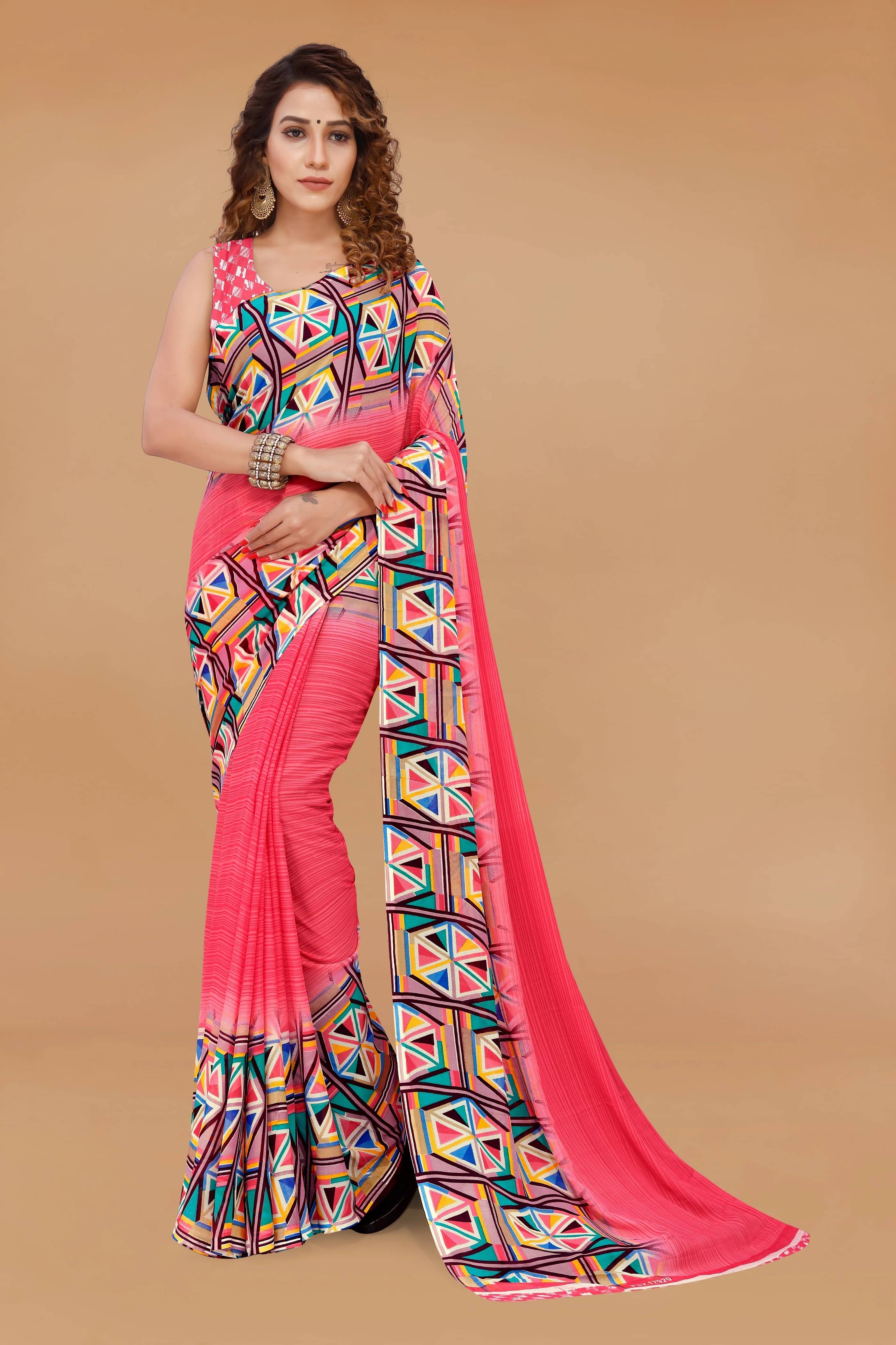     			ANAND SAREES Georgette Printed Regular Saree With Unstitched Blouse Piece ( Pink )