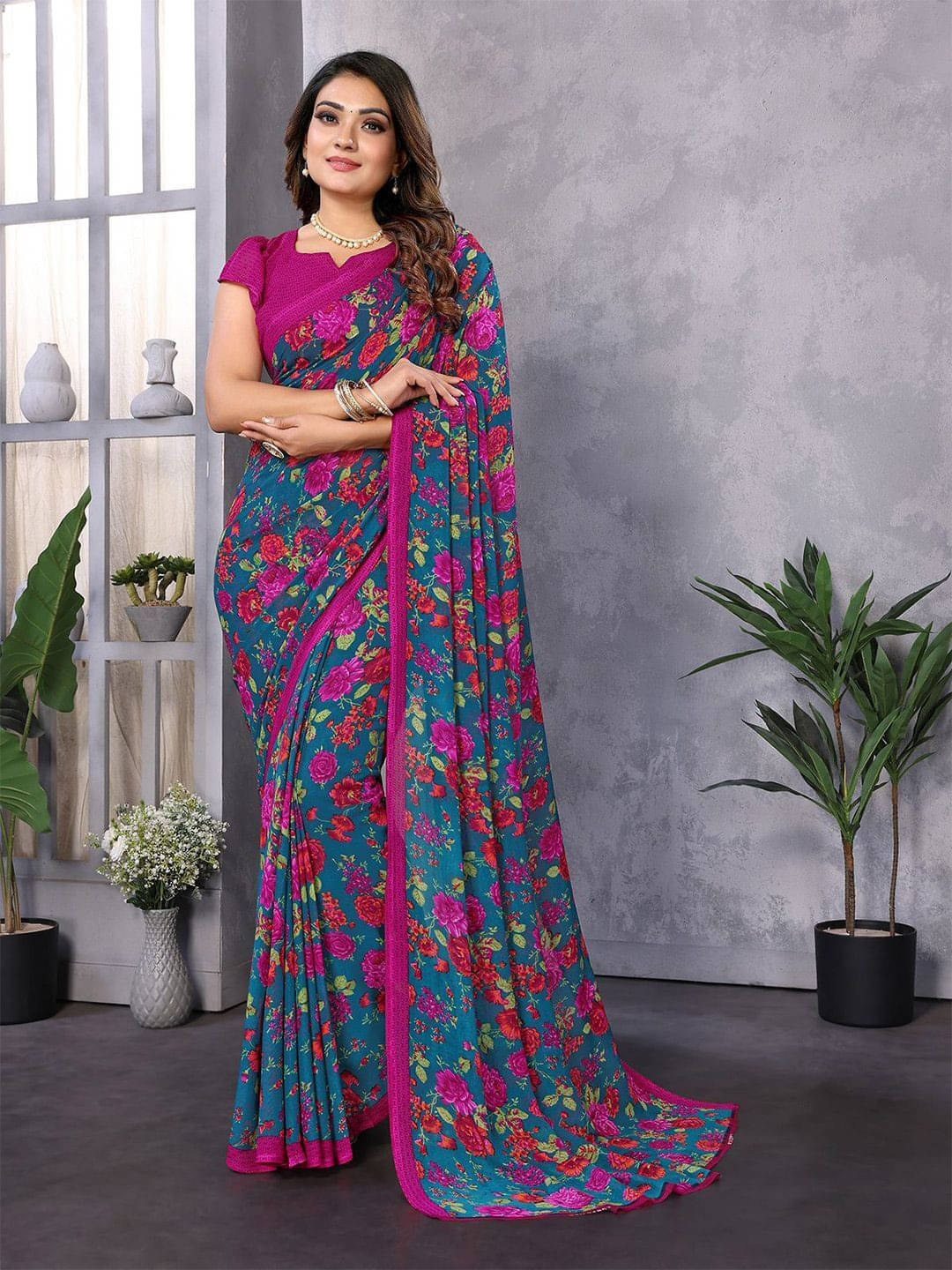    			ANAND SAREES Georgette Printed Regular Saree With Unstitched Blouse Piece ( Multicolor )