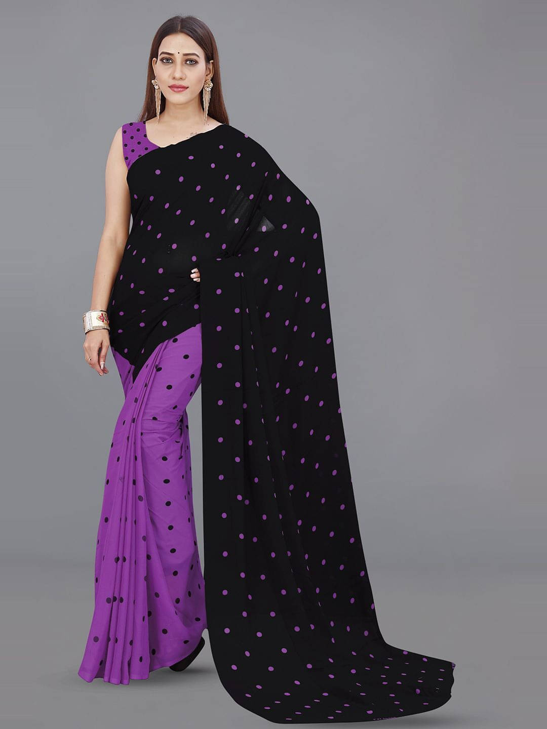 ANAND SAREES Georgette Printed Regular Saree With Unstitched Blouse Piece ( Purple ) ANAND SAREES Georgette Printed Regular Saree With Unstitched Blouse Piece ( Purple )