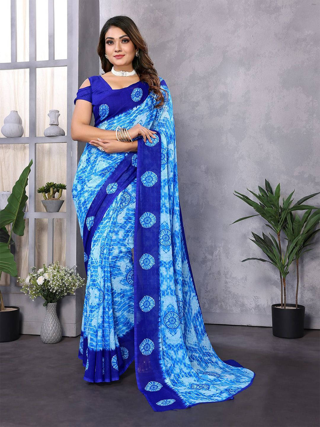 ANAND SAREES Georgette Printed Regular Saree With Unstitched Blouse Piece ( Blue ) ANAND SAREES Georgette Printed Regular Saree With Unstitched Blouse Piece ( Blue )