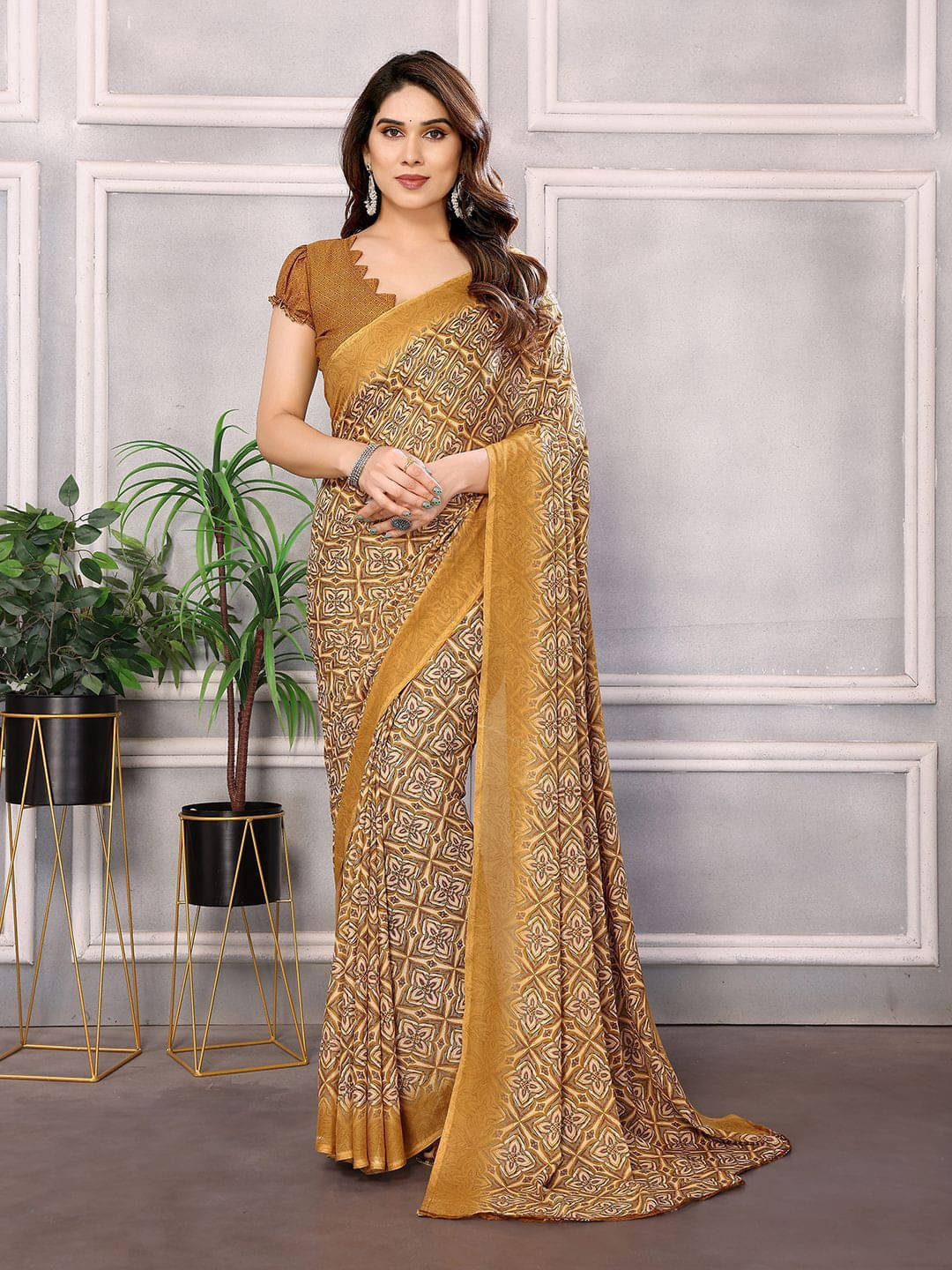     			ANAND SAREES Georgette Printed Regular Saree With Unstitched Blouse Piece ( Beige )