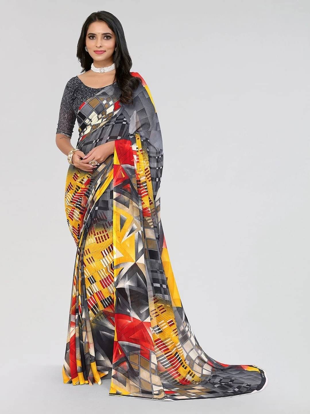     			ANAND SAREES Georgette Printed Regular Saree With Unstitched Blouse Piece ( Grey )