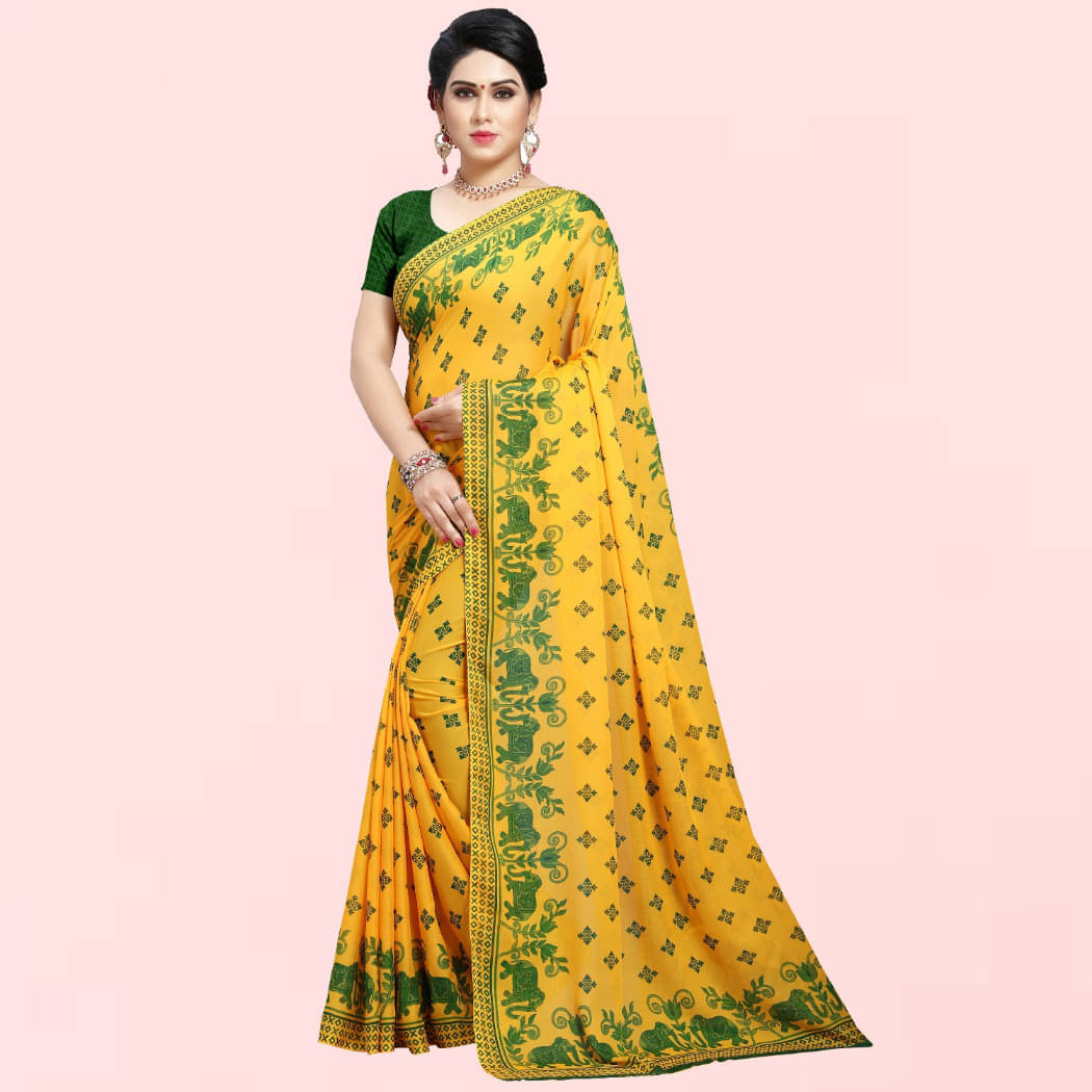    			ANAND SAREES Georgette Printed Regular Saree With Unstitched Blouse Piece ( Yellow )