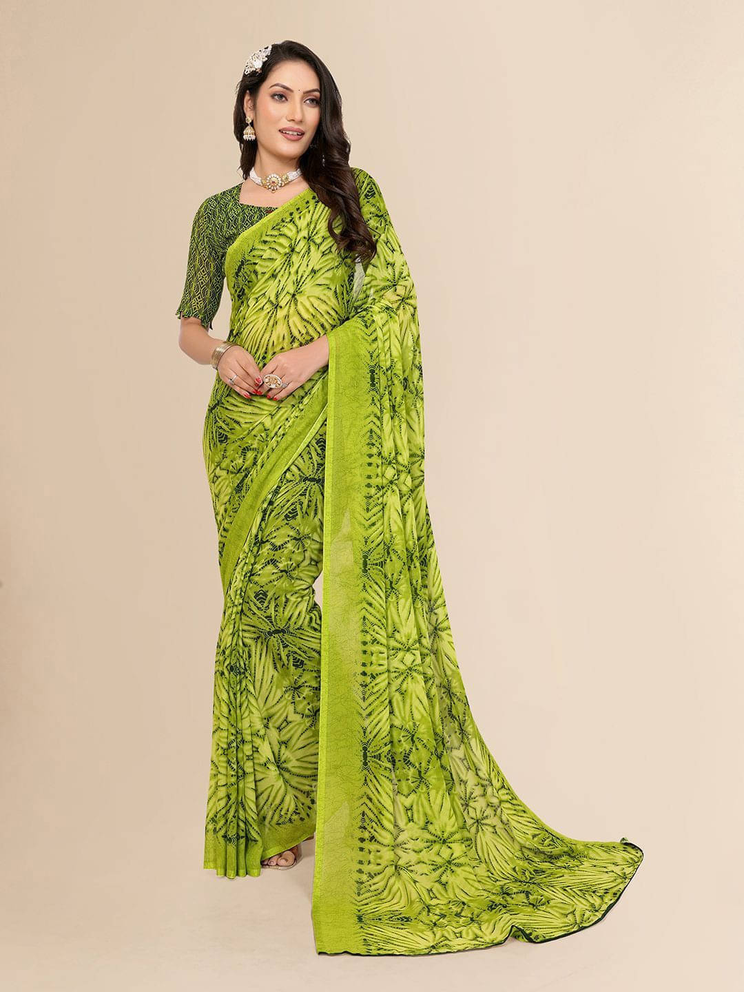     			ANAND SAREES Georgette Printed Regular Saree With Unstitched Blouse Piece ( Green )