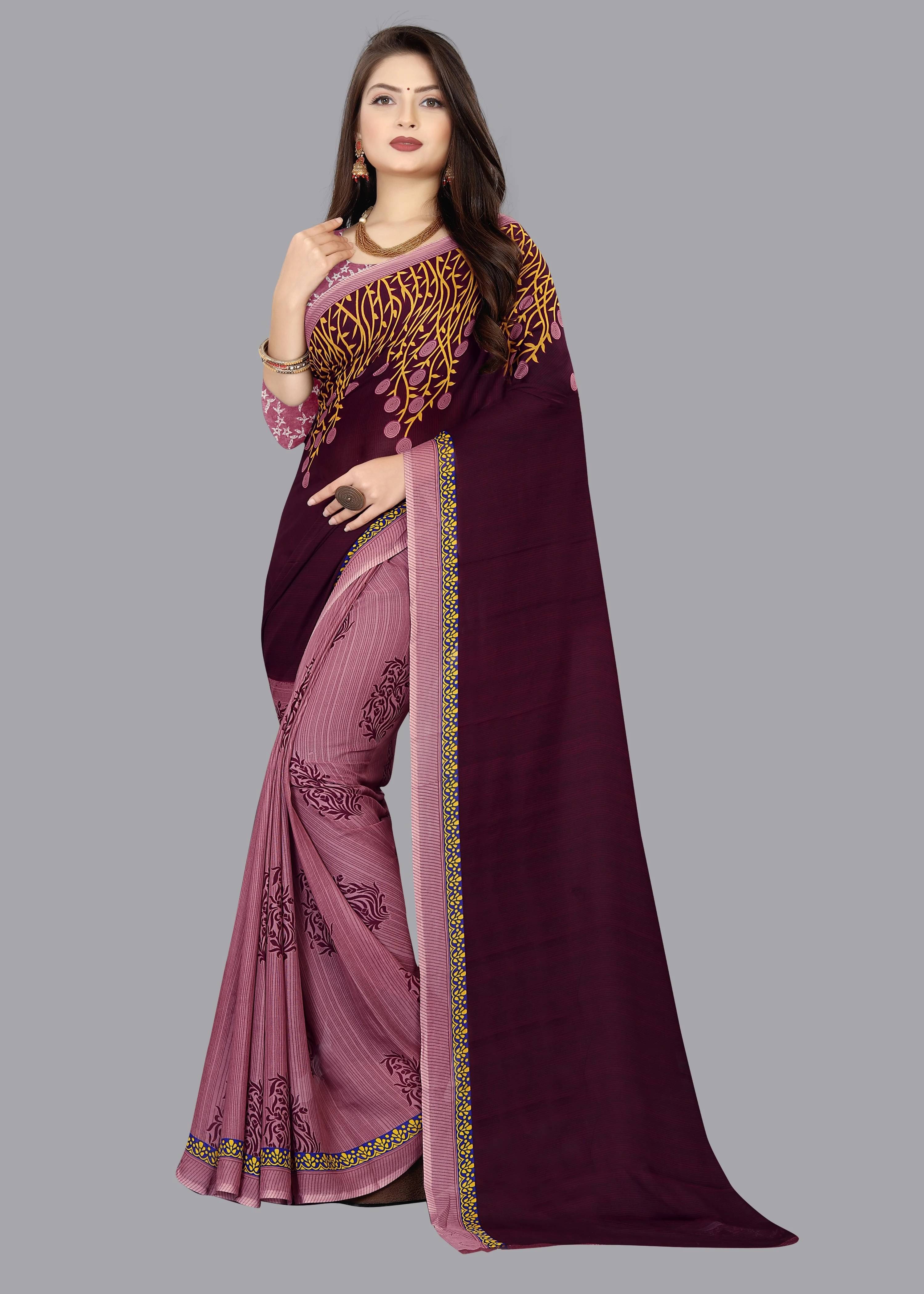 ANAND SAREES Georgette Printed Regular Saree With Unstitched Blouse Piece ( Purple ) ANAND SAREES Georgette Printed Regular Saree With Unstitched Blouse Piece ( Purple )