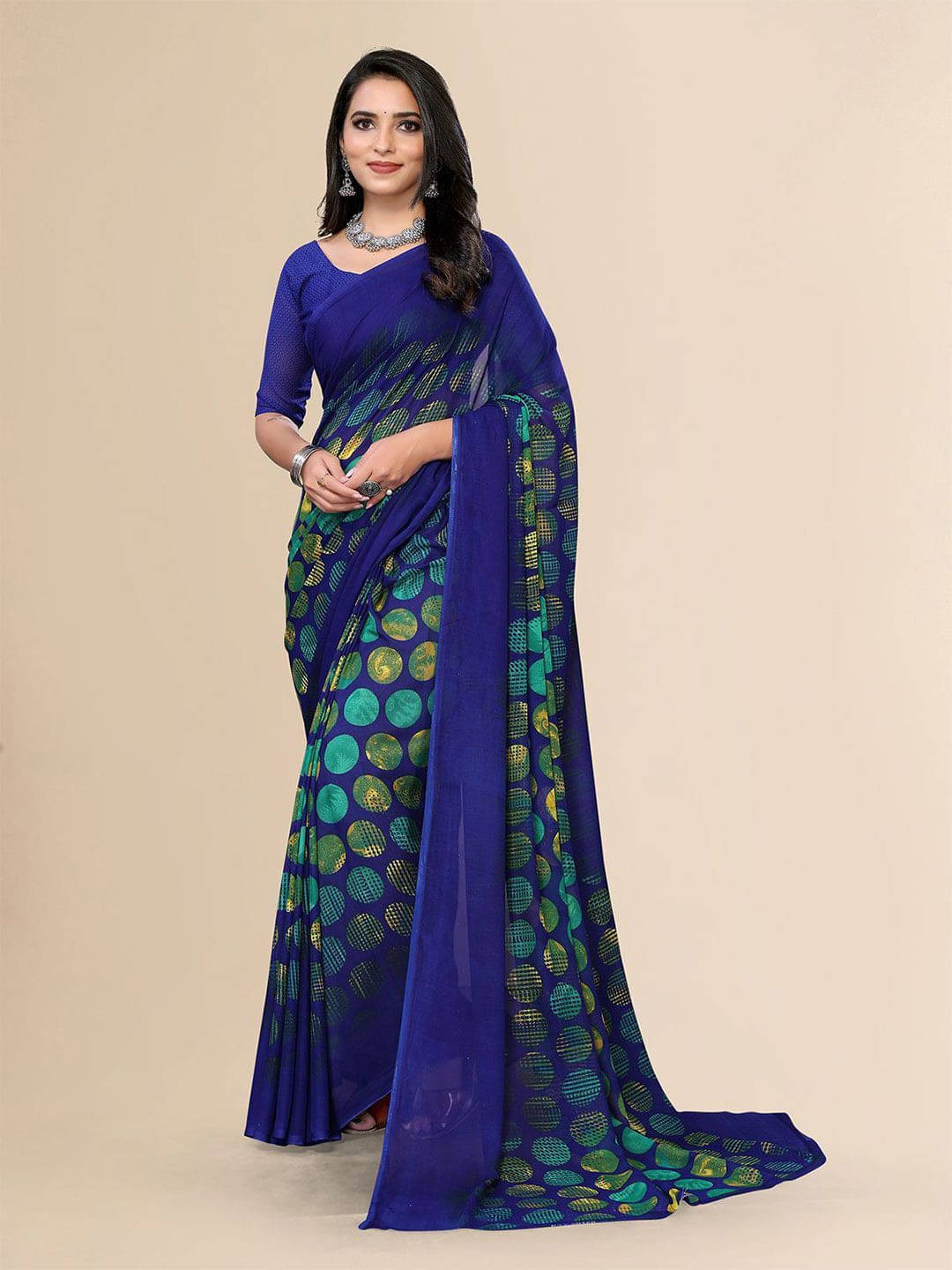 ANAND SAREES Georgette Printed Regular Saree With Unstitched Blouse Piece ( Blue ) ANAND SAREES Georgette Printed Regular Saree With Unstitched Blouse Piece ( Blue )