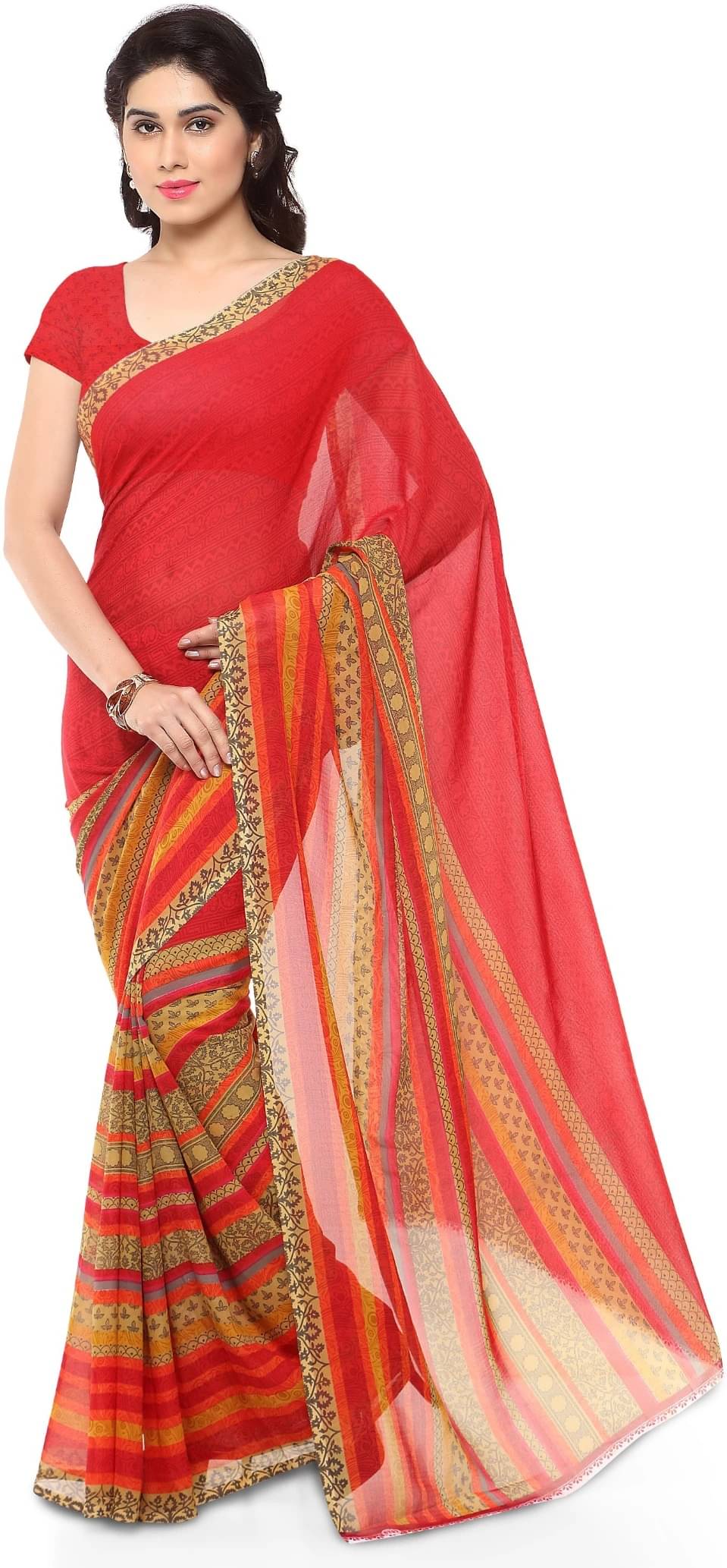    			ANAND SAREES Georgette Printed Regular Saree With Unstitched Blouse Piece ( Red )