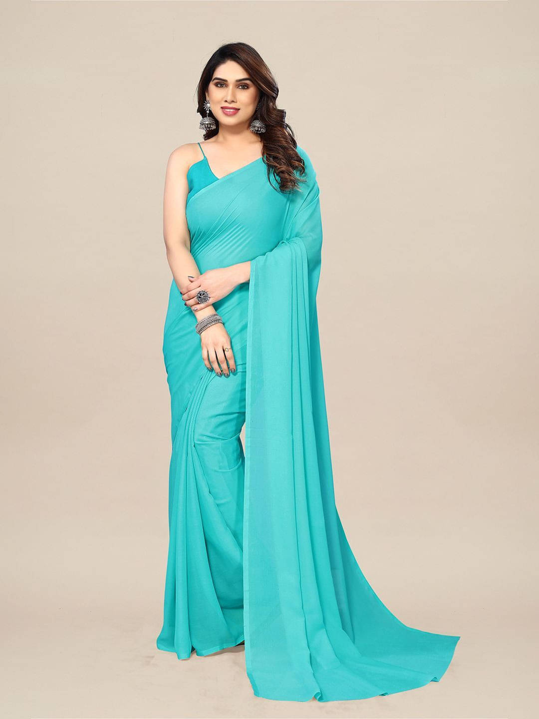     			ANAND SAREES Georgette Printed Regular Saree With Unstitched Blouse Piece ( Blue )